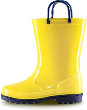 EUXTERPA Boys Girls Waterproof Rain Boots Kids Toddler Solid Color Boots with Easy On Handles