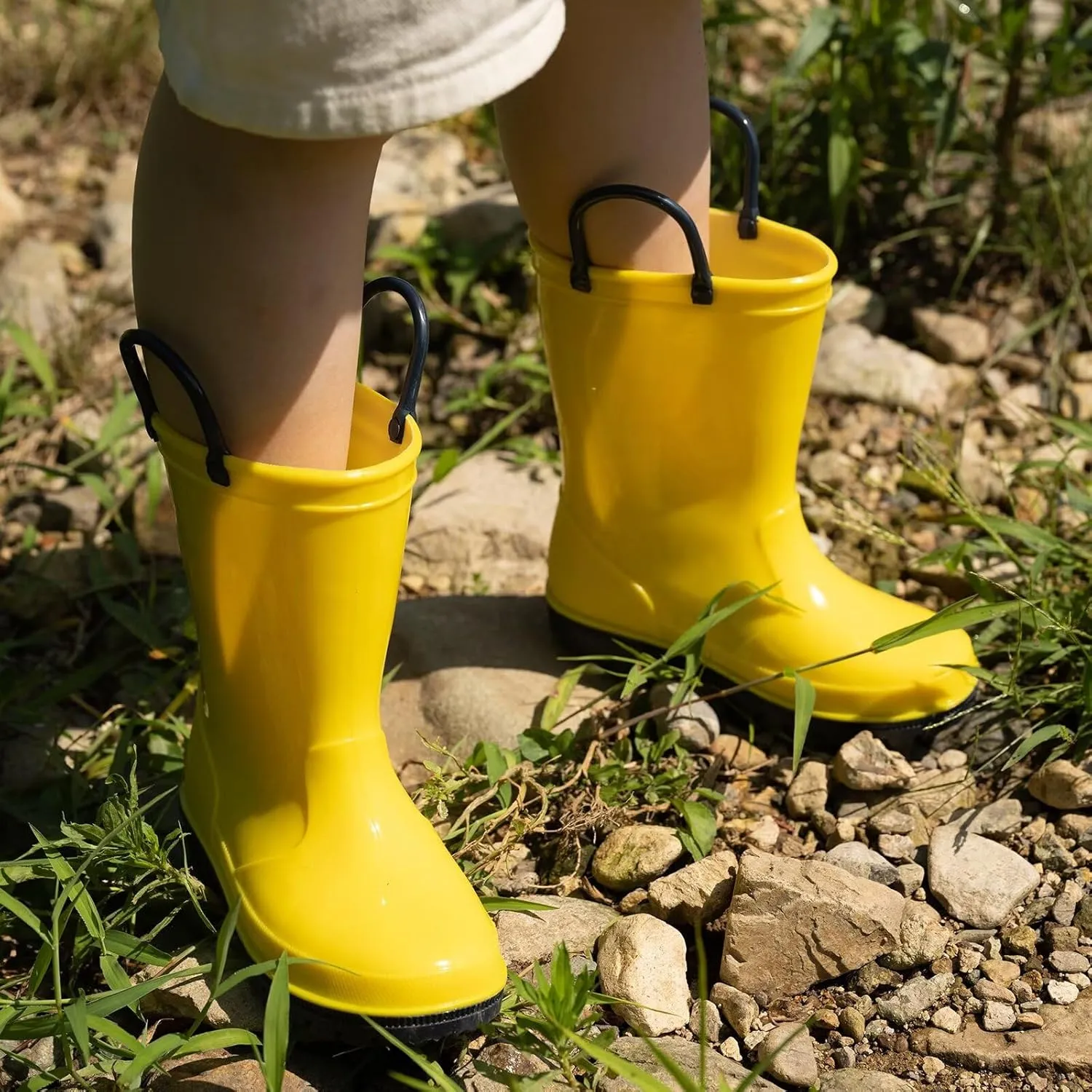 EUXTERPA Boys Girls Waterproof Rain Boots Kids Toddler Solid Color Boots with Easy On Handles