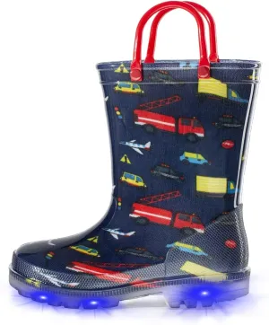 EUXTERPA Kids Toddler Light Up Rain Boots Boys Girls Waterproof Patterns and Glitter Boots with Easy On Handles