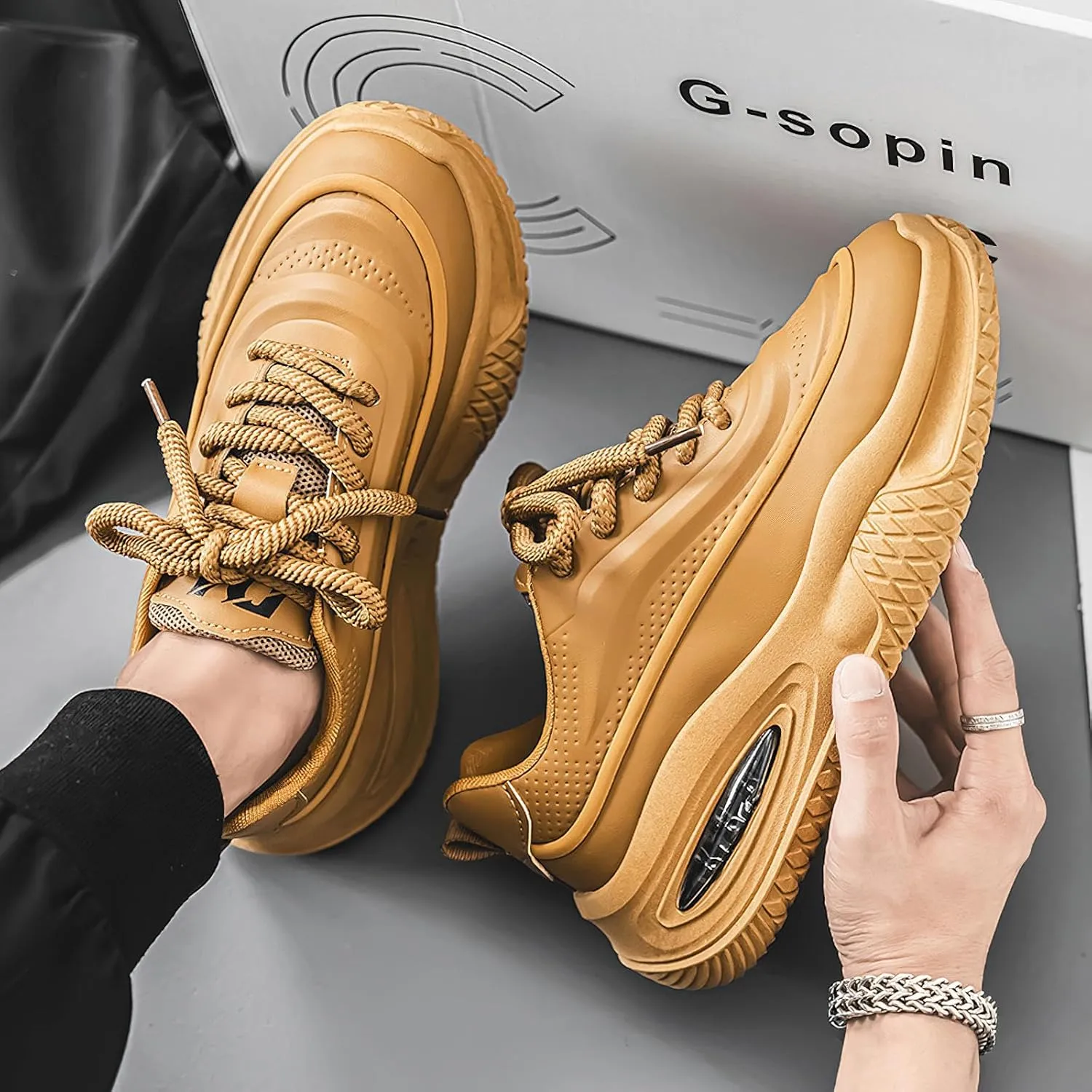 Exusiai Men's Walking Chunky Shoes Fashion Breathable Non Slip Chunky Sneakers Outdoor Workout School Tennis Travel