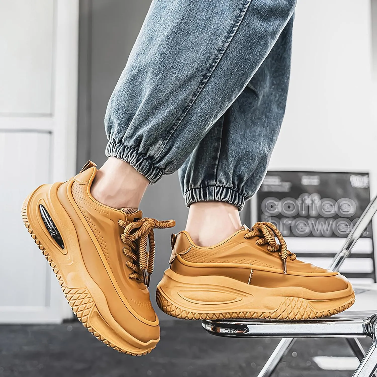 Exusiai Men's Walking Chunky Shoes Fashion Breathable Non Slip Chunky Sneakers Outdoor Workout School Tennis Travel