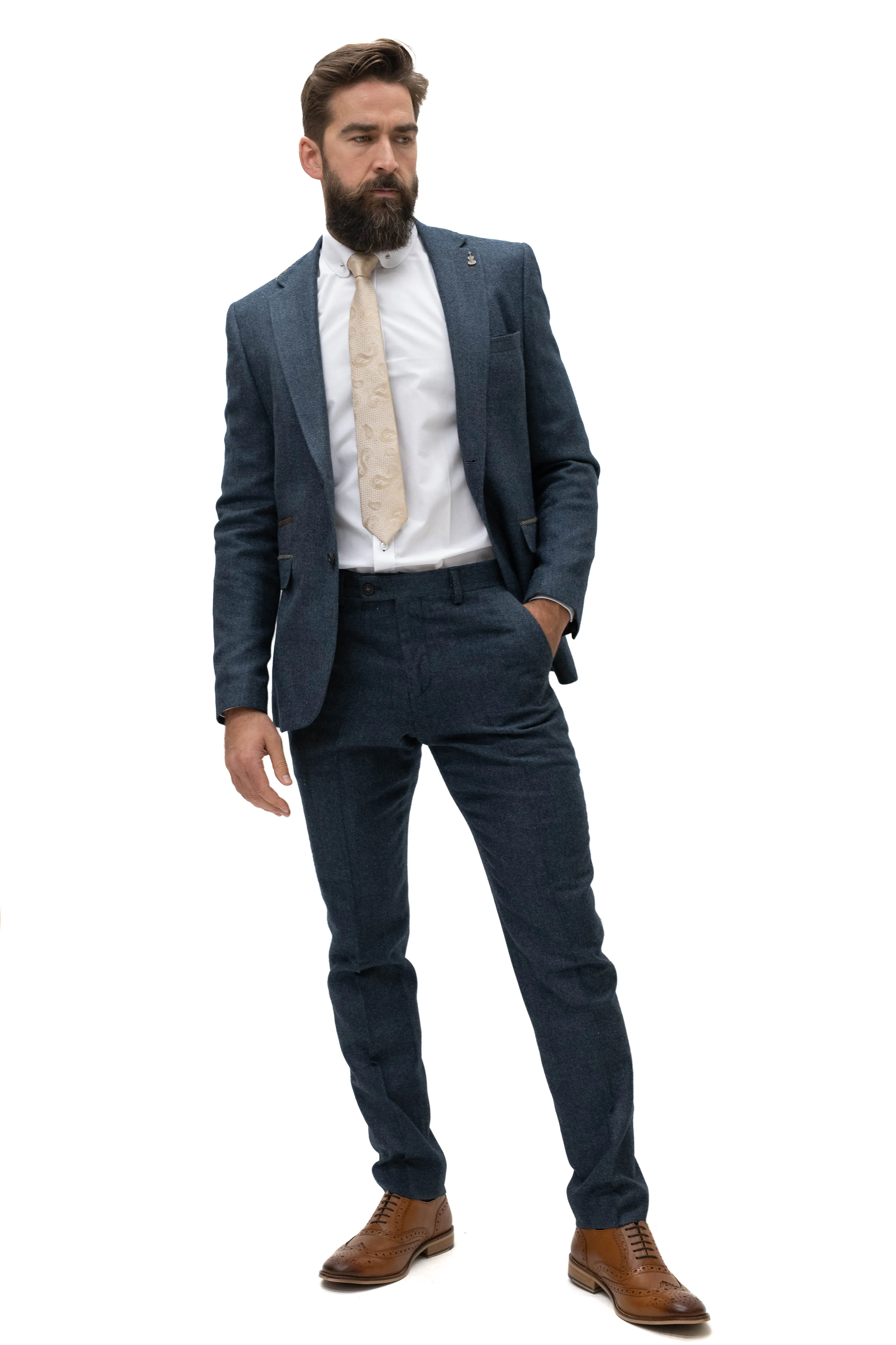 Fratelli Navy Tweed Herringbone 2 Piece Suit