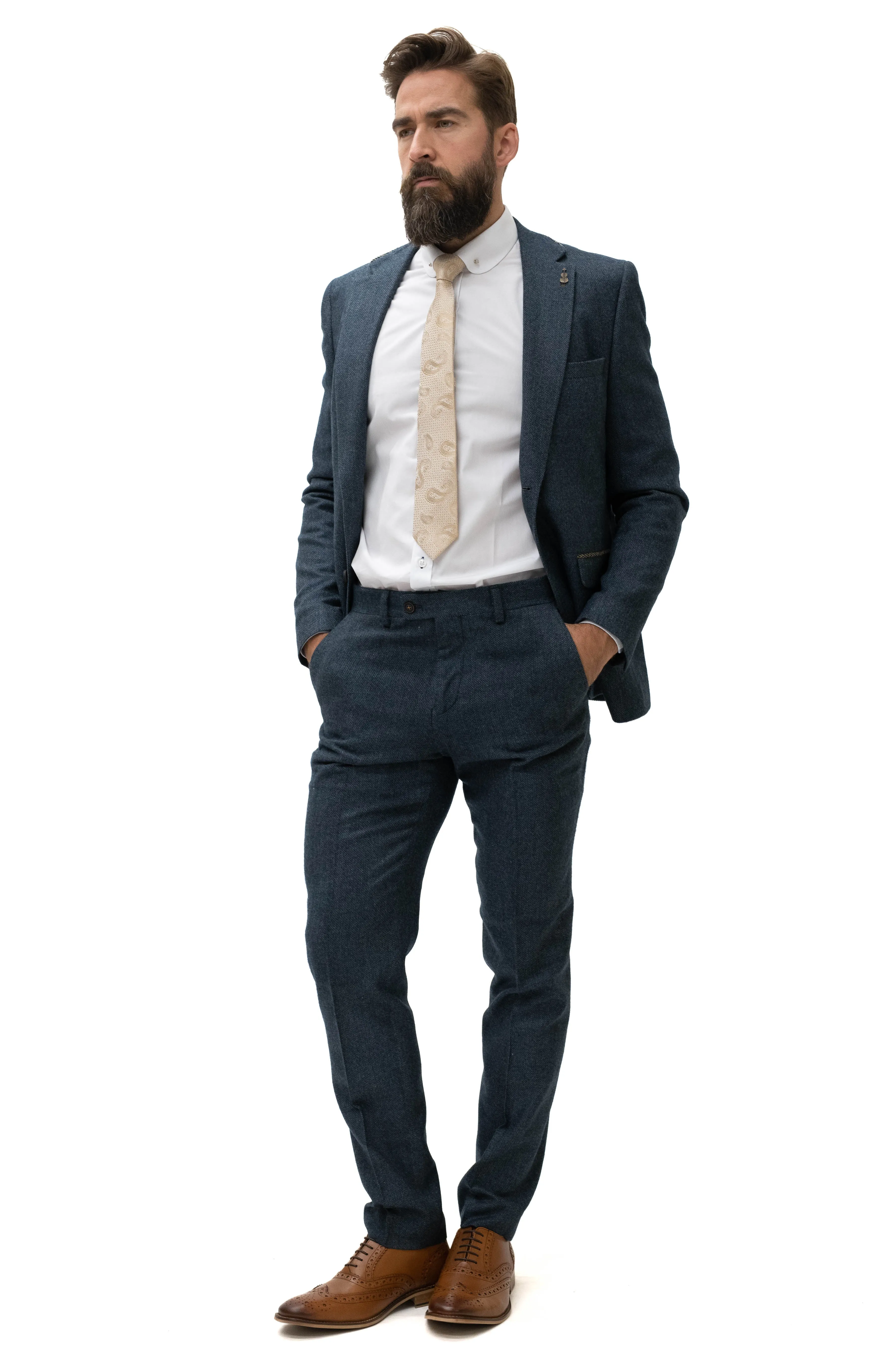 Fratelli Navy Tweed Herringbone 2 Piece Suit