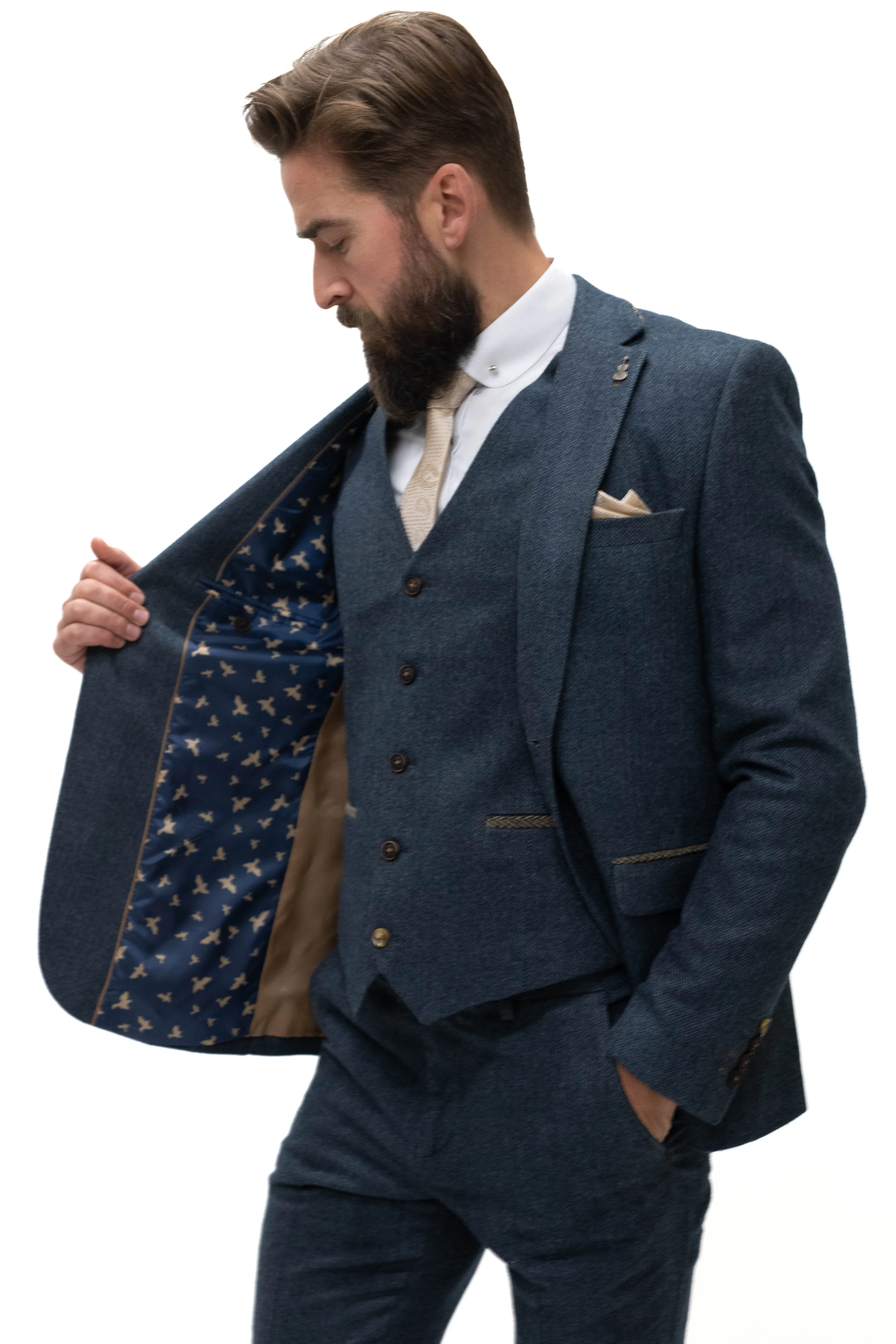 Fratelli Navy Tweed Herringbone 2 Piece Suit
