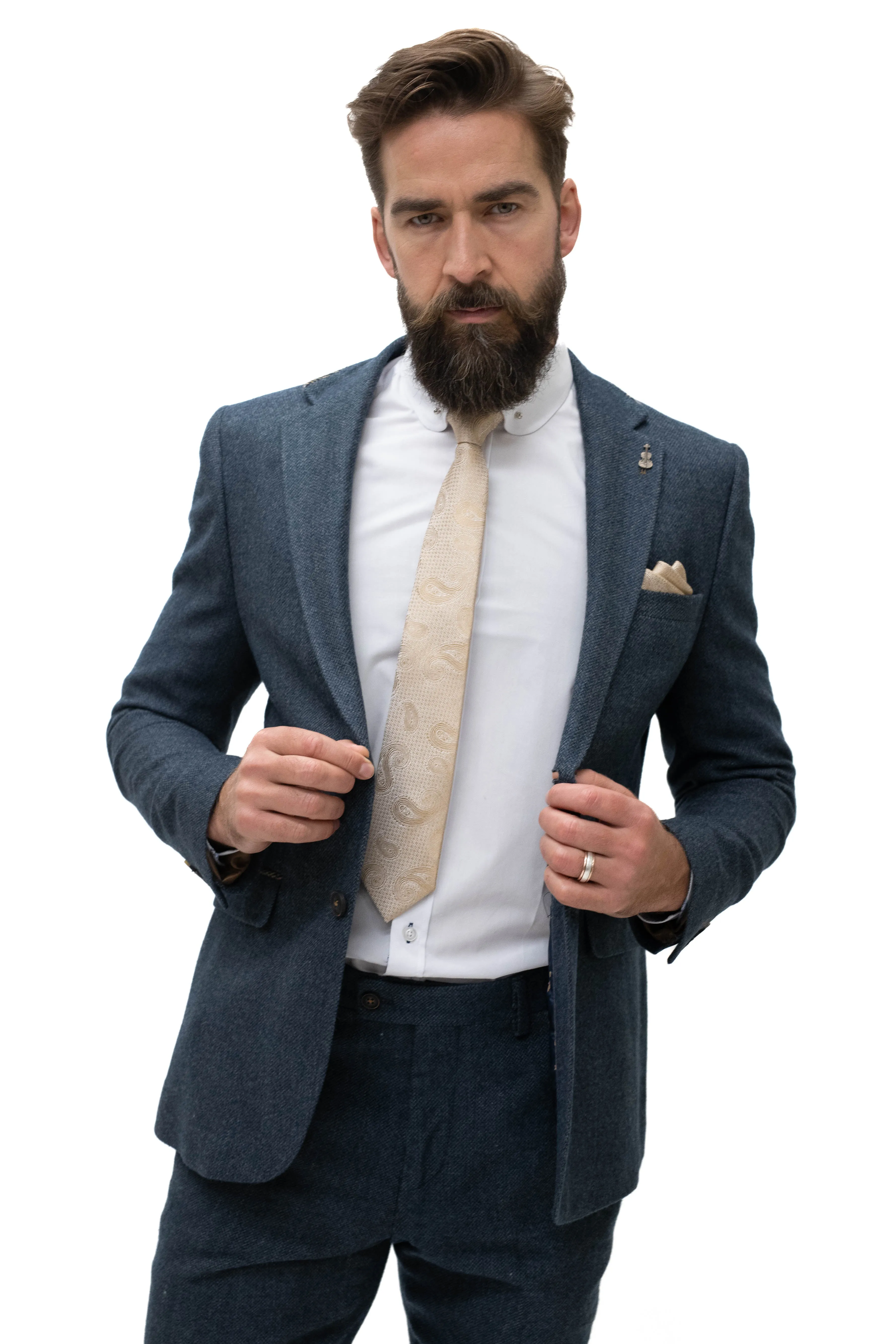 Fratelli Navy Tweed Herringbone 2 Piece Suit