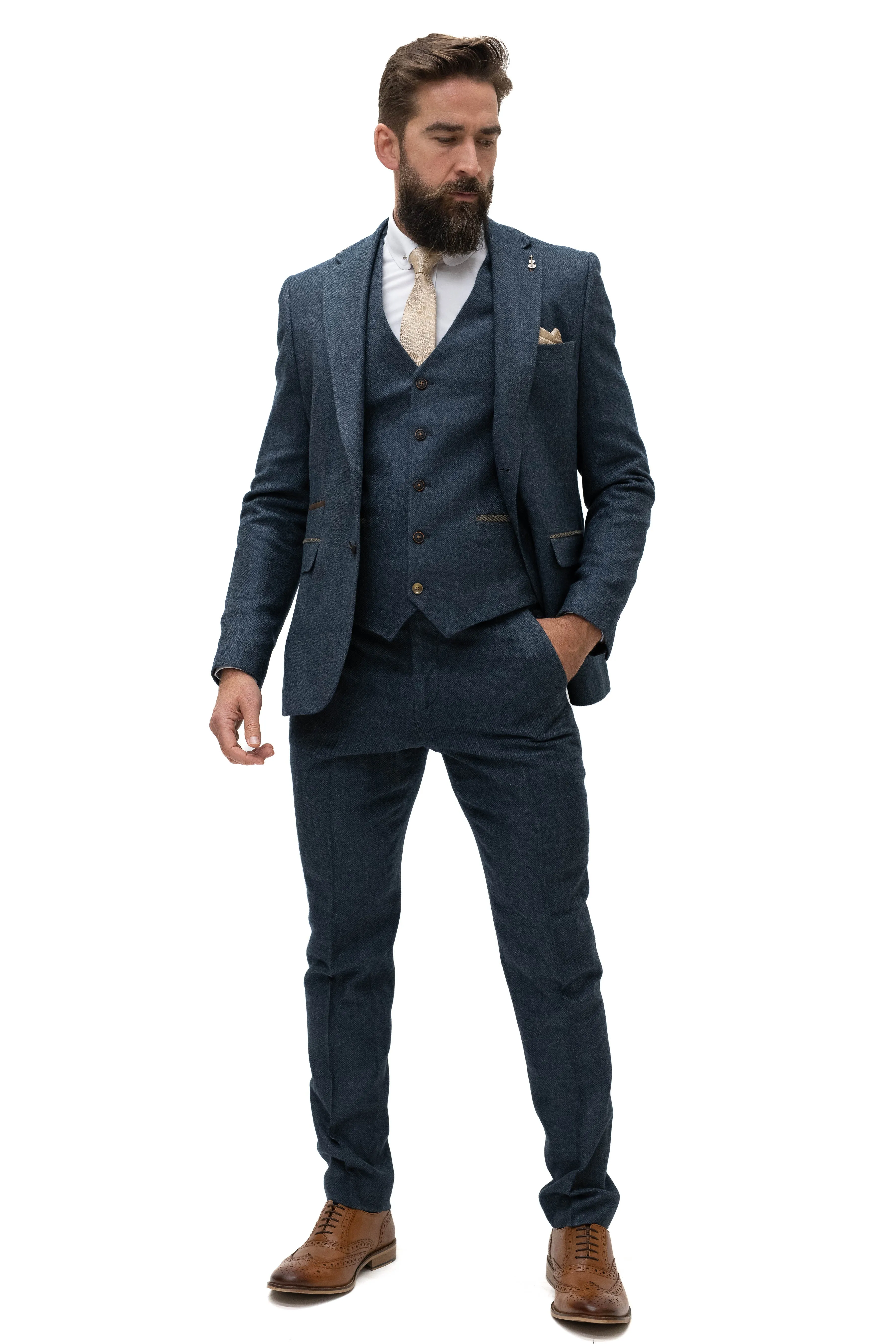 Fratelli Navy Tweed Herringbone 3 Piece Suit