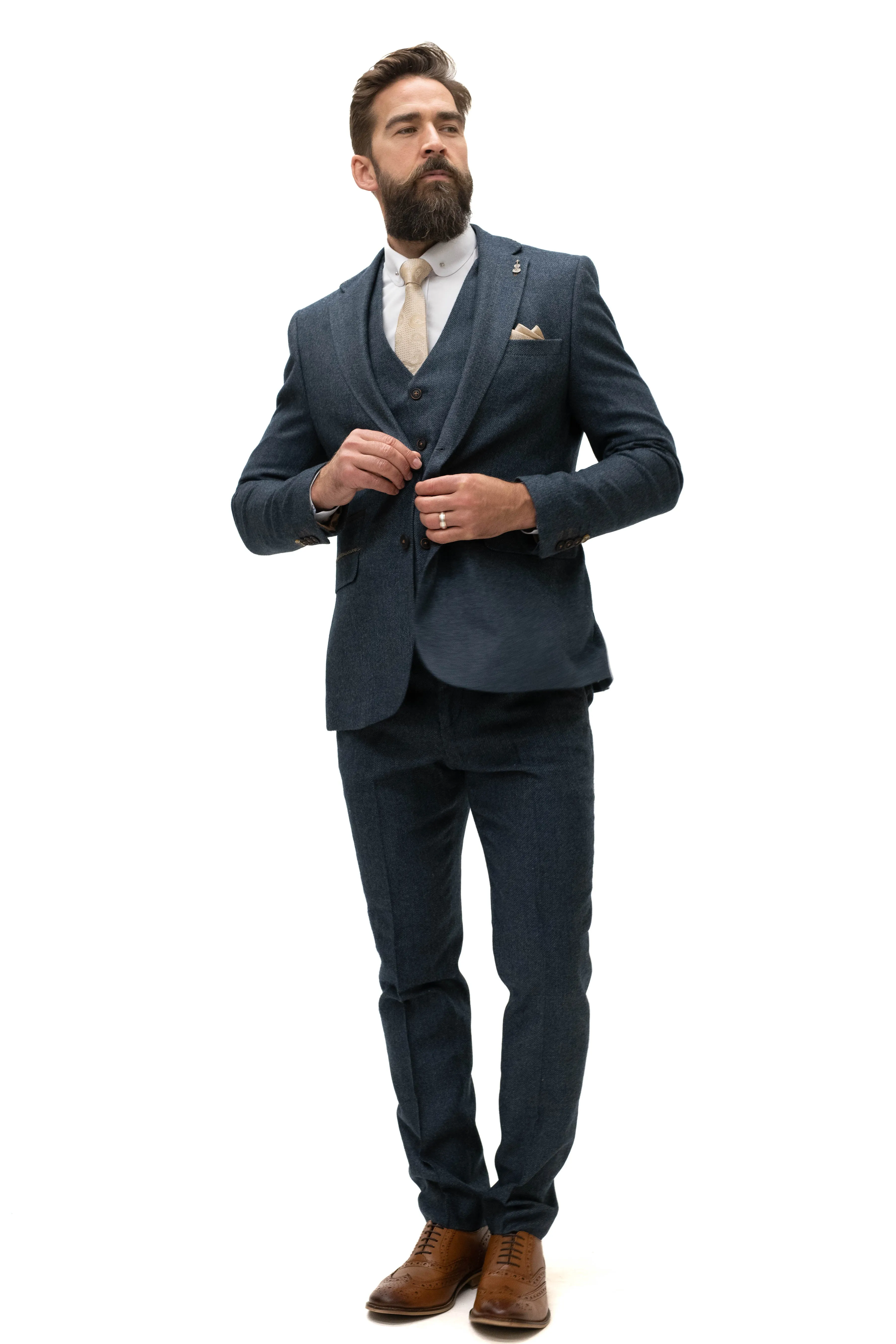 Fratelli Navy Tweed Herringbone 3 Piece Suit