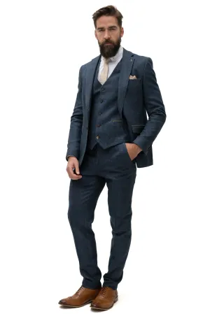 Fratelli Navy Tweed Herringbone 3 Piece Suit