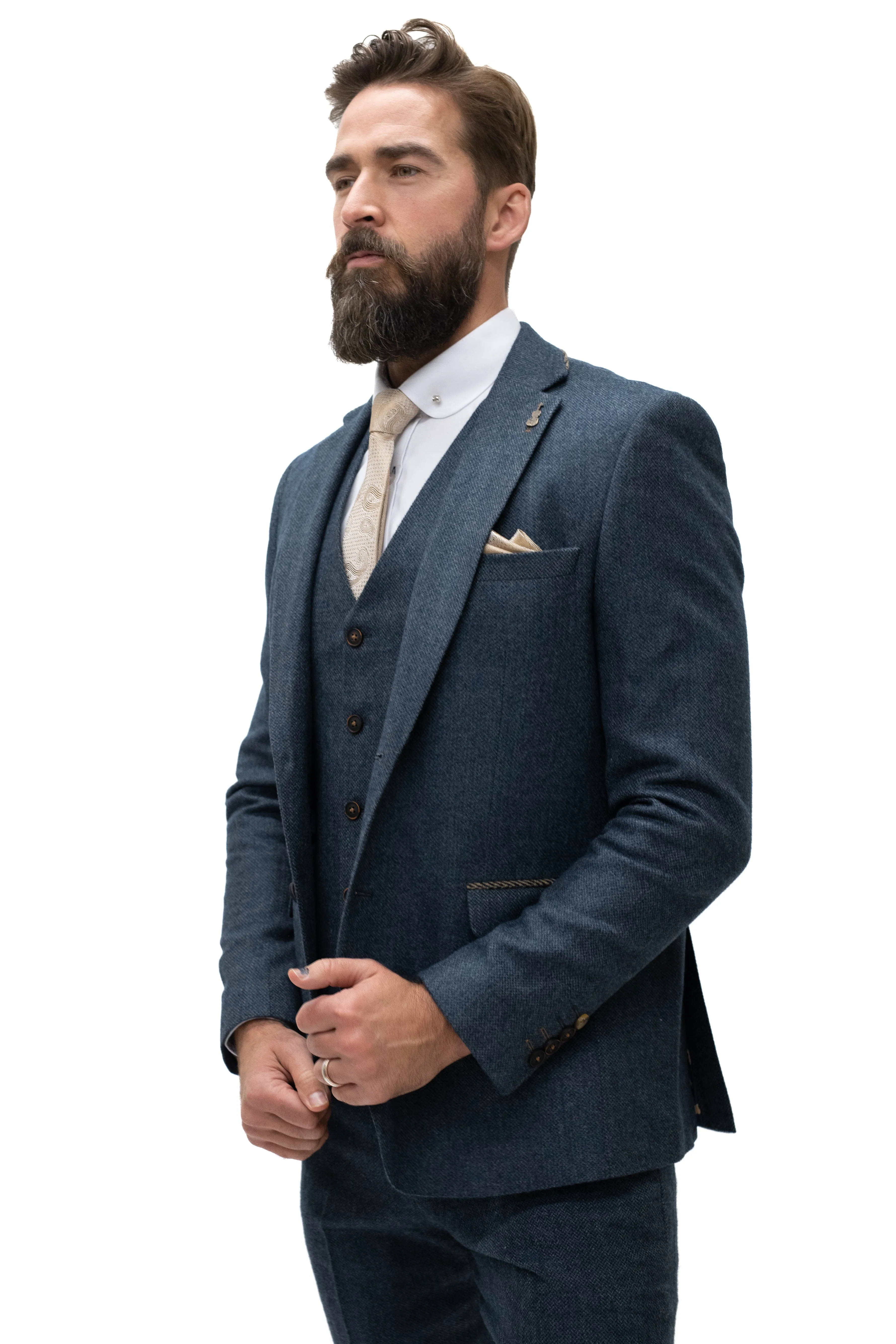 Fratelli Navy Tweed Herringbone 3 Piece Suit