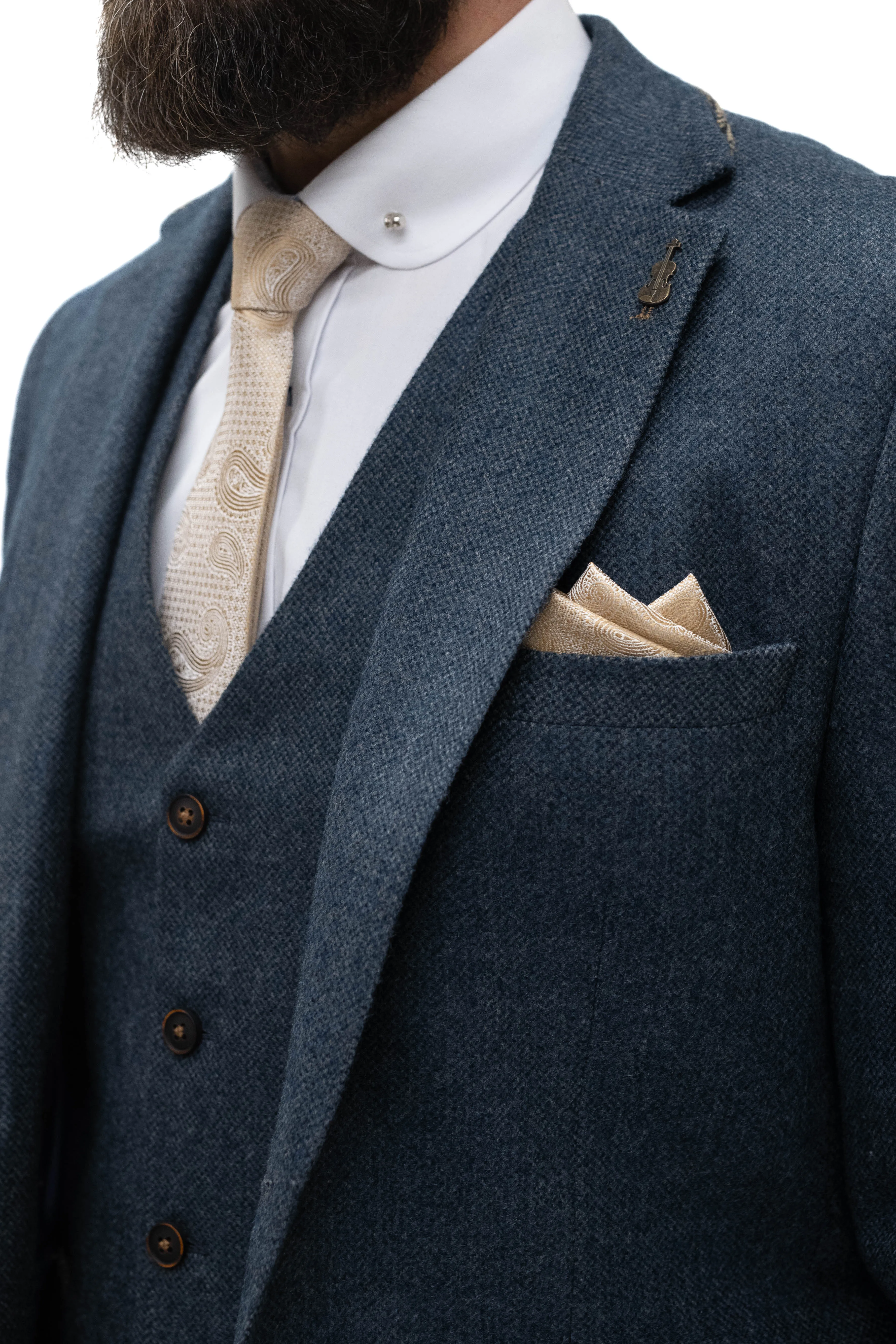 Fratelli Navy Tweed Herringbone 3 Piece Suit