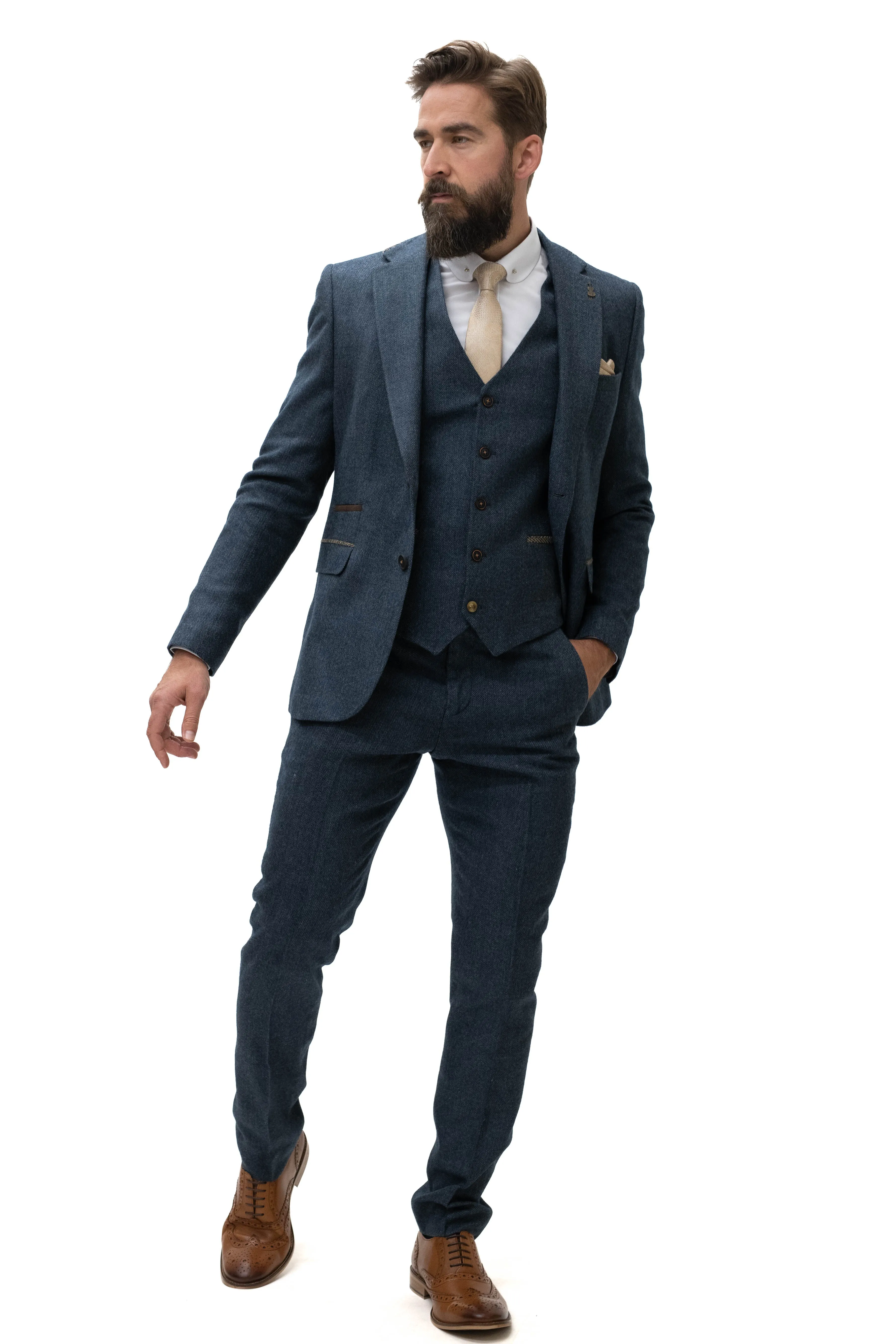 Fratelli Navy Tweed Herringbone 3 Piece Suit