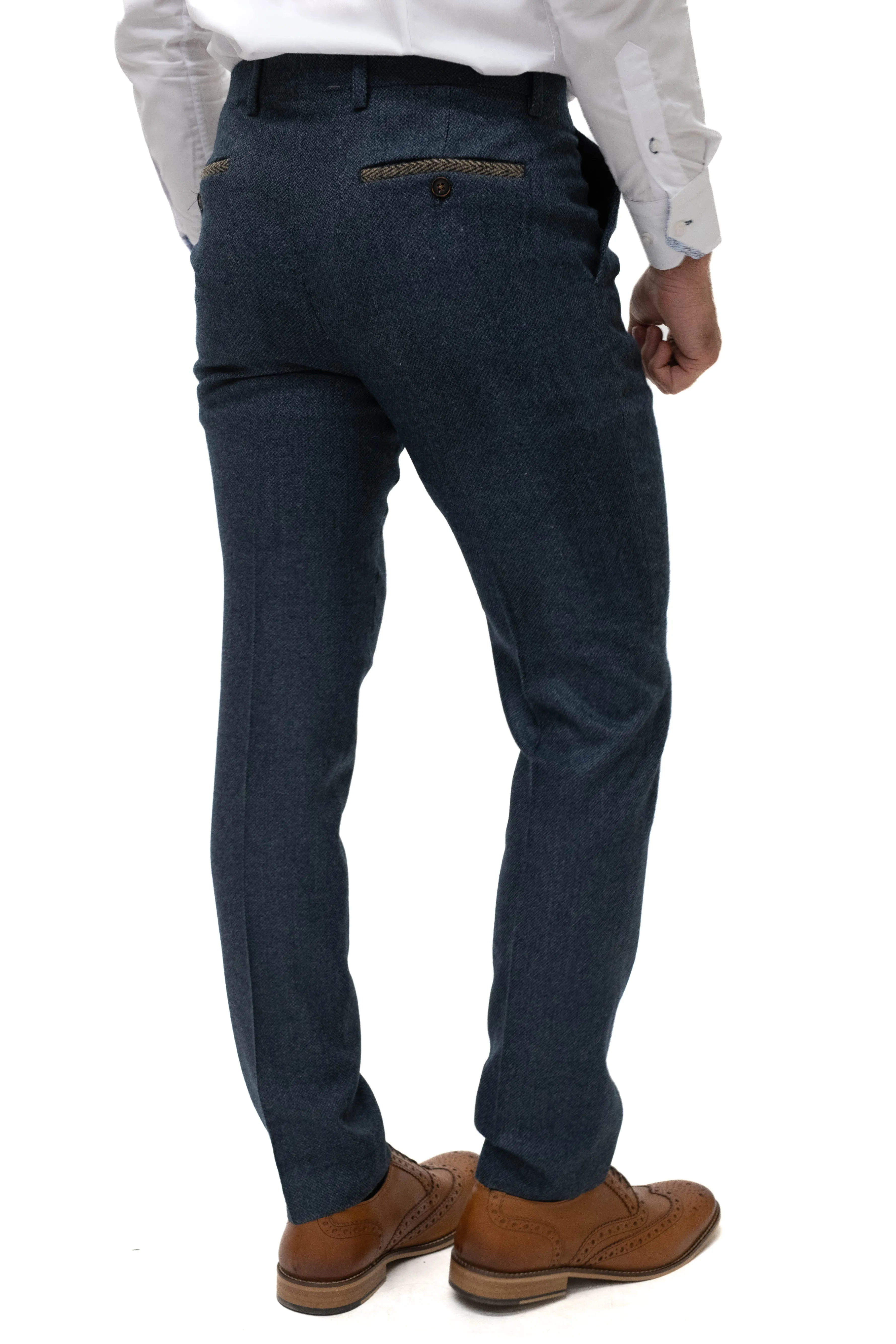 Fratelli Navy Tweed Herringbone Trousers