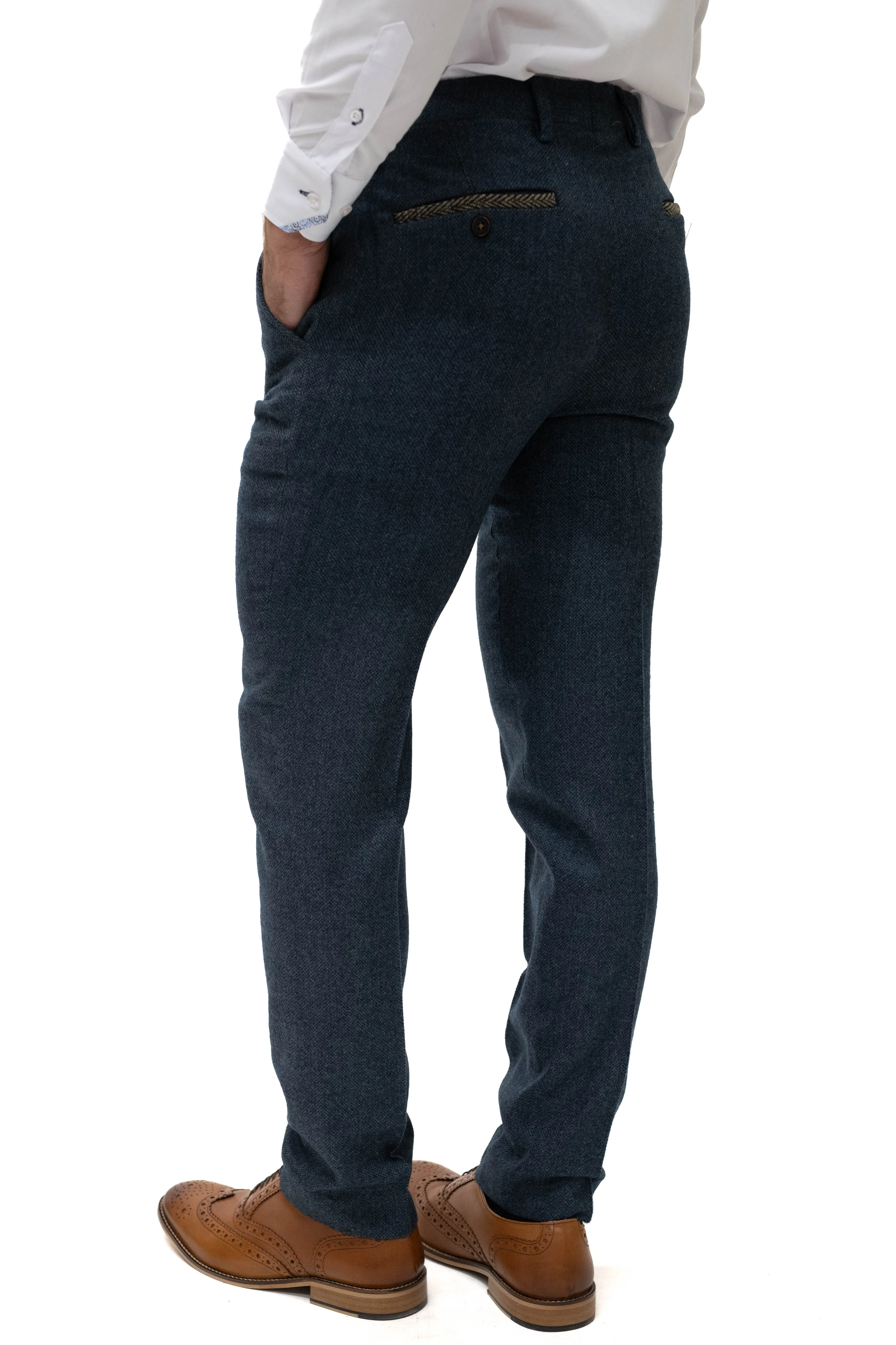 Fratelli Navy Tweed Herringbone Trousers
