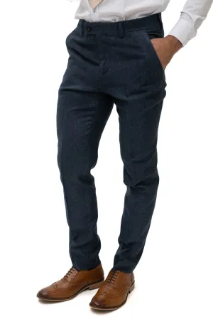 Fratelli Navy Tweed Herringbone Trousers