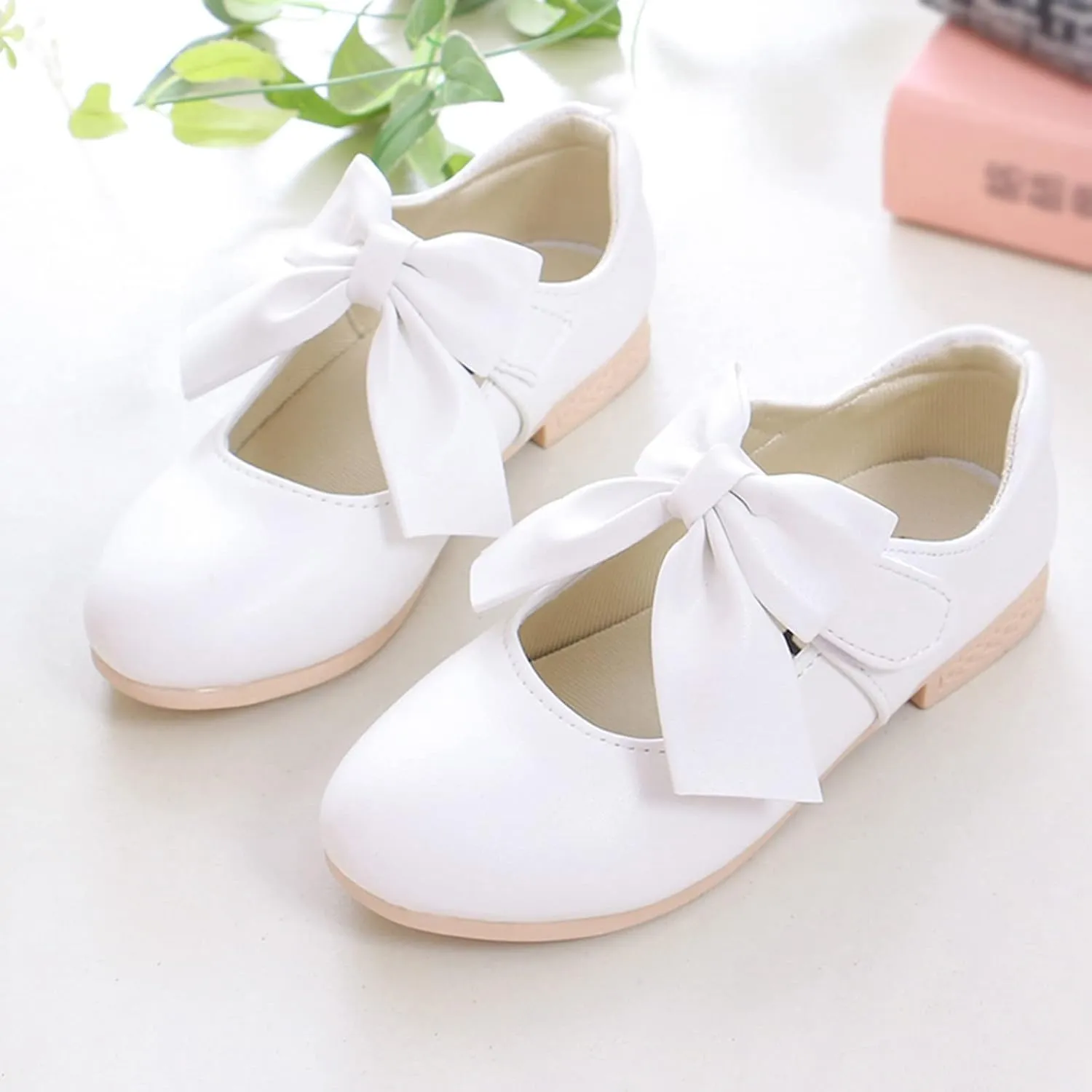 Girls Ballet Shoes Flower Girls Mary Jane Flats with Bow Dress Shoes Party Wedding Church Shoes Toddler Dress Shoes