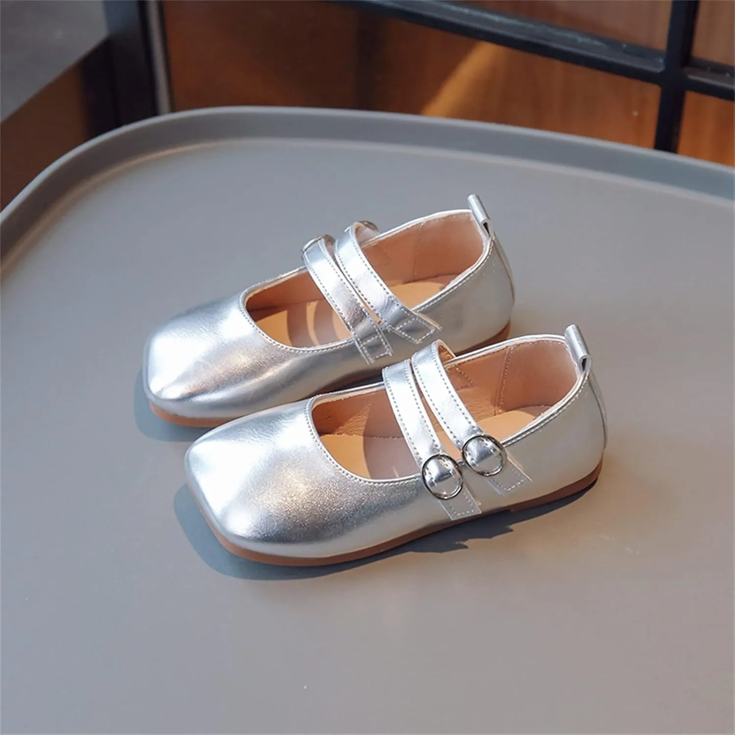 Girls Dress Shoes Part Mary Jane Shoes Wedding Ballet Flat Square Toe Buckle Adjustable Strap Sandal
