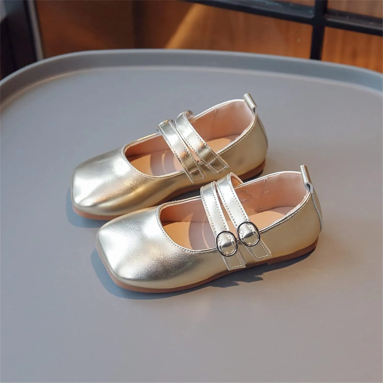 Girls Dress Shoes Part Mary Jane Shoes Wedding Ballet Flat Square Toe Buckle Adjustable Strap Sandal