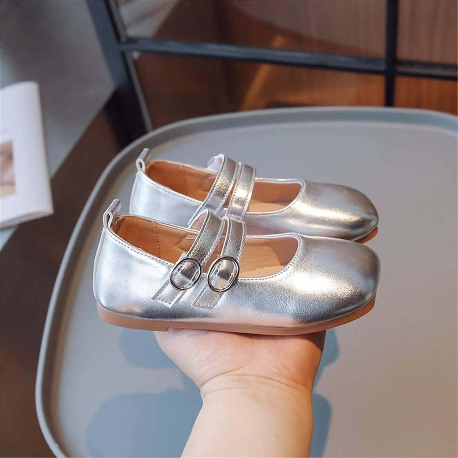 Girls Dress Shoes Part Mary Jane Shoes Wedding Ballet Flat Square Toe Buckle Adjustable Strap Sandal