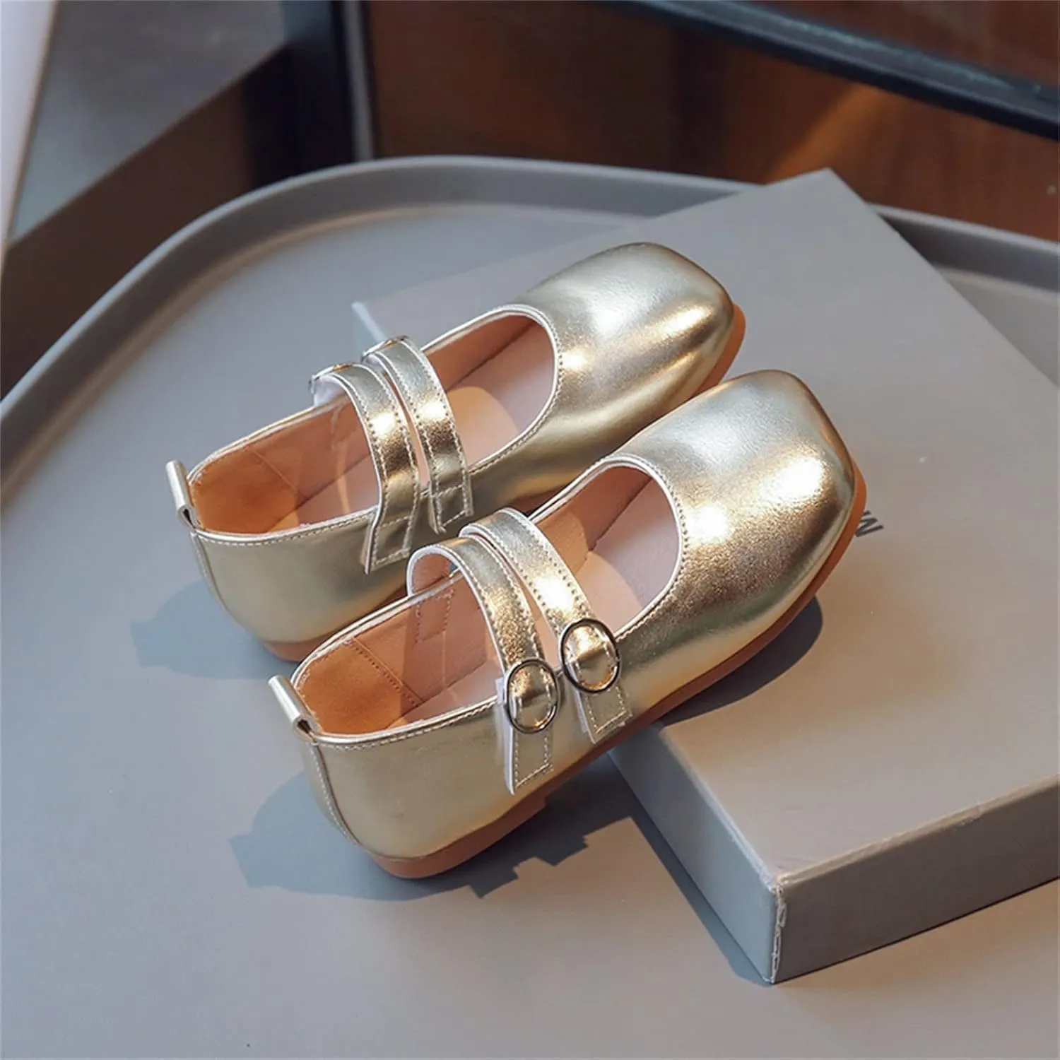 Girls Dress Shoes Part Mary Jane Shoes Wedding Ballet Flat Square Toe Buckle Adjustable Strap Sandal