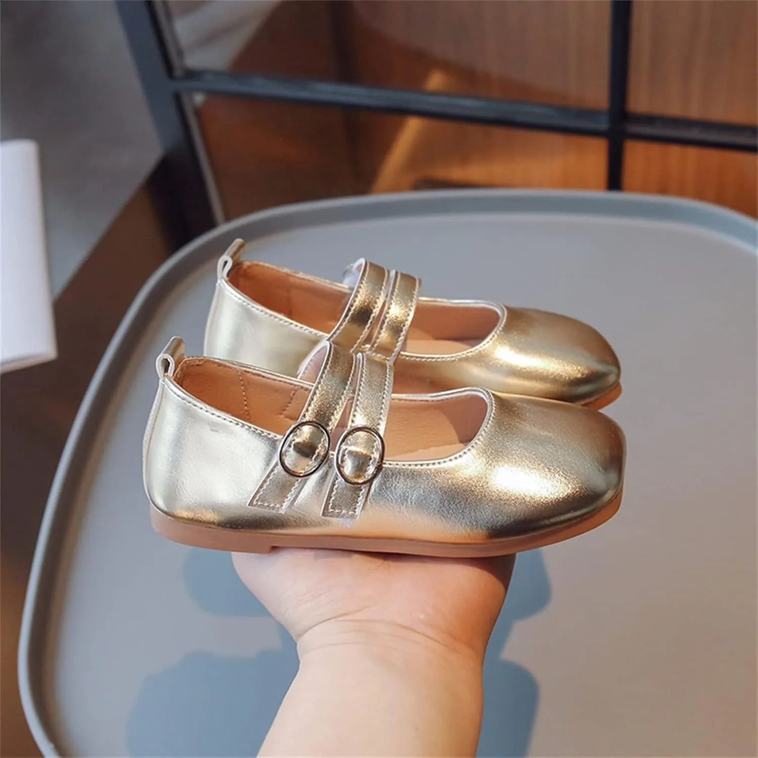 Girls Dress Shoes Part Mary Jane Shoes Wedding Ballet Flat Square Toe Buckle Adjustable Strap Sandal