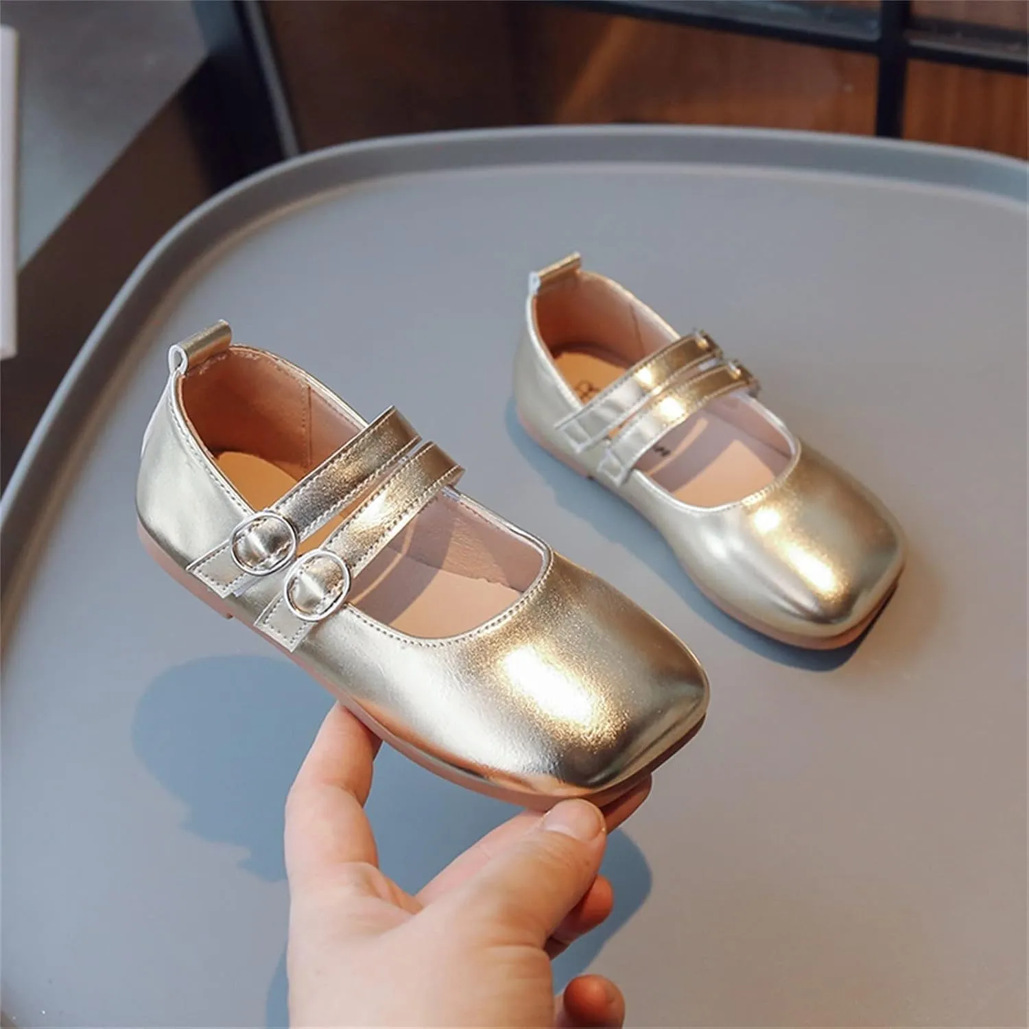 Girls Dress Shoes Part Mary Jane Shoes Wedding Ballet Flat Square Toe Buckle Adjustable Strap Sandal