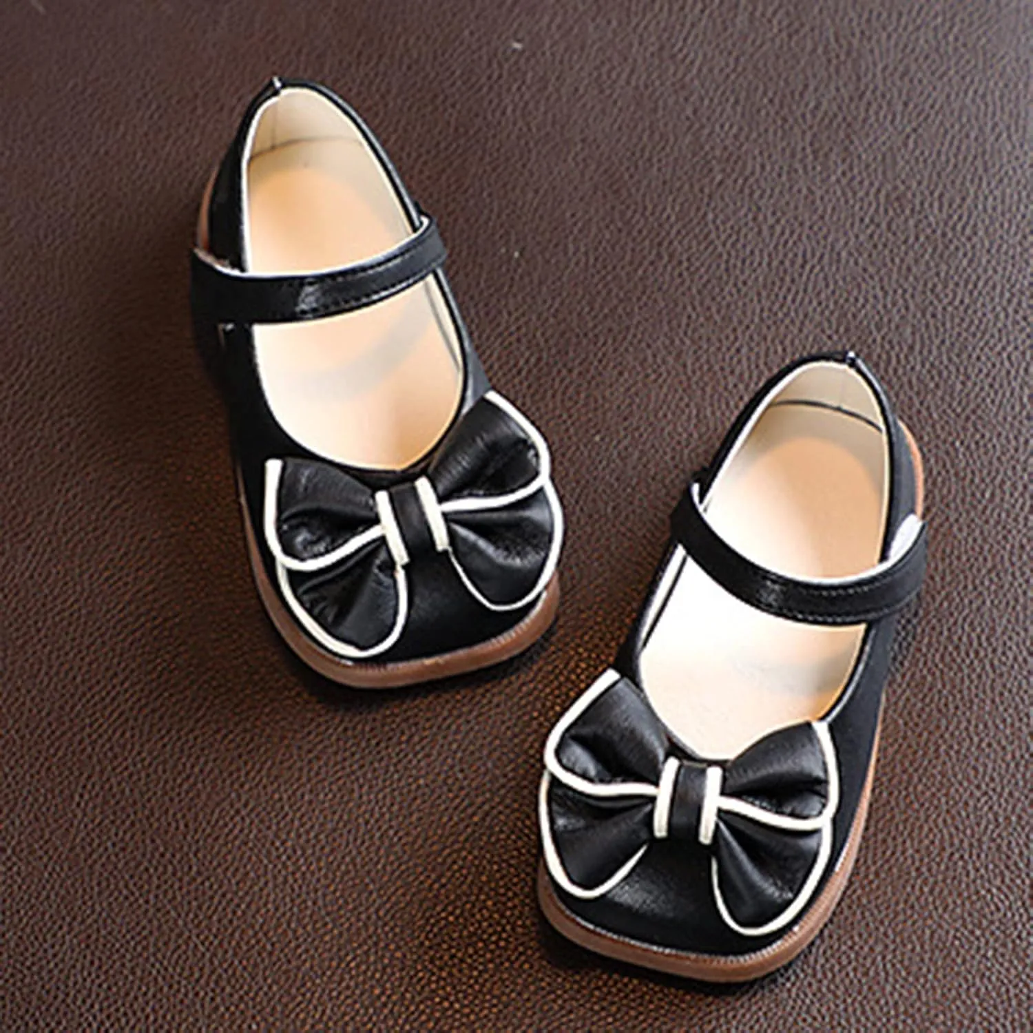 Girls Dress Shoes with Bow Toddler Flower Girls Shoes Mary Jane Flats for Party School Wedding Shoes