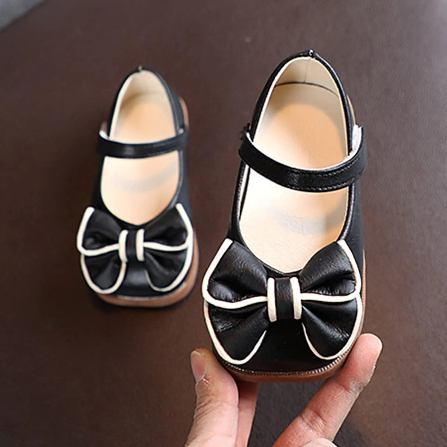 Girls Dress Shoes with Bow Toddler Flower Girls Shoes Mary Jane Flats for Party School Wedding Shoes
