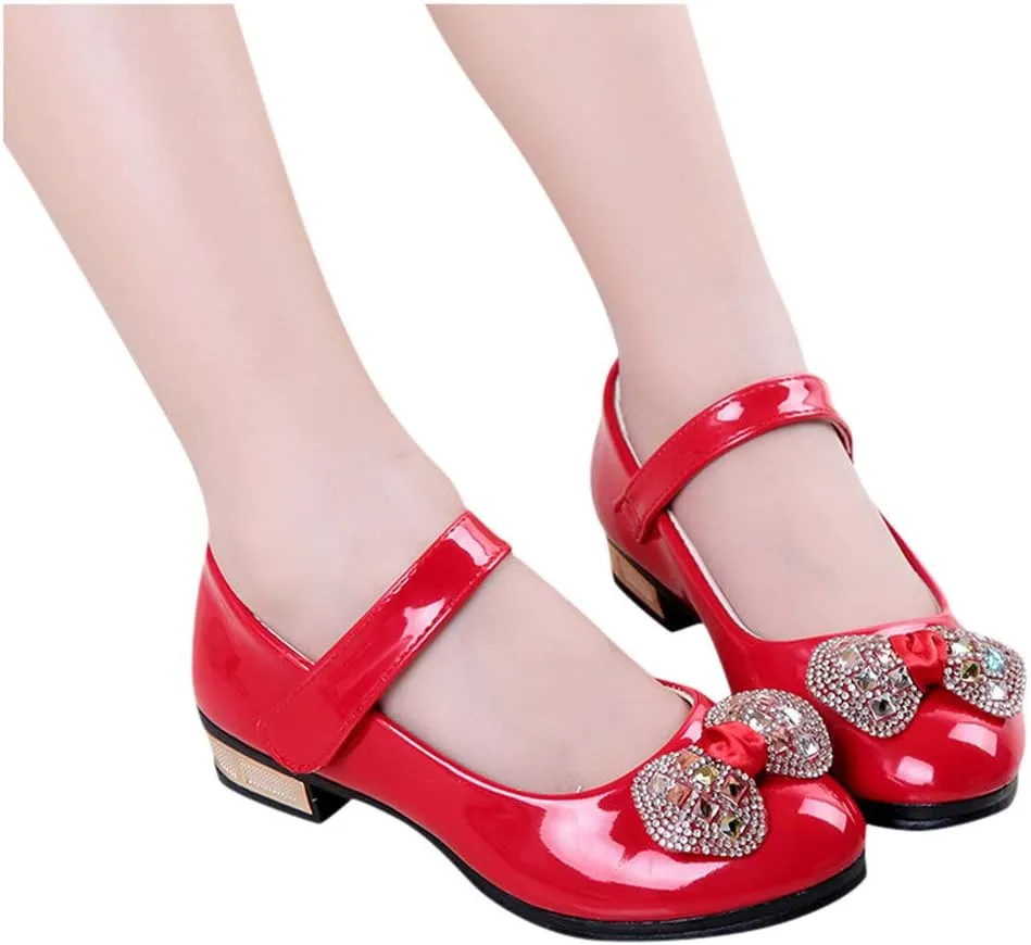Girls Low Heel Dress Shoes Girls Pumps Mary Jane Shoes with Ankle Strap Dress Shoes for School Wedding Party