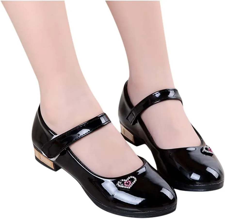 Girls Low Heel Dress Shoes Pumps Mary Jane Shoes for Kids with Ankle Strap Dress Shoes for School Wedding Party