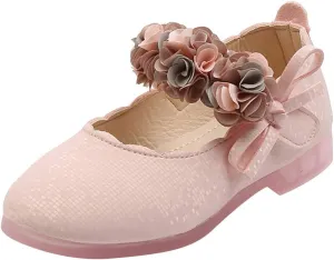 Girls Mary Jane Dress Shoes Flowers Strap Bows Flower Girl Wedding Low Heels Little Girls Pump Girl Mary Jane Shoes