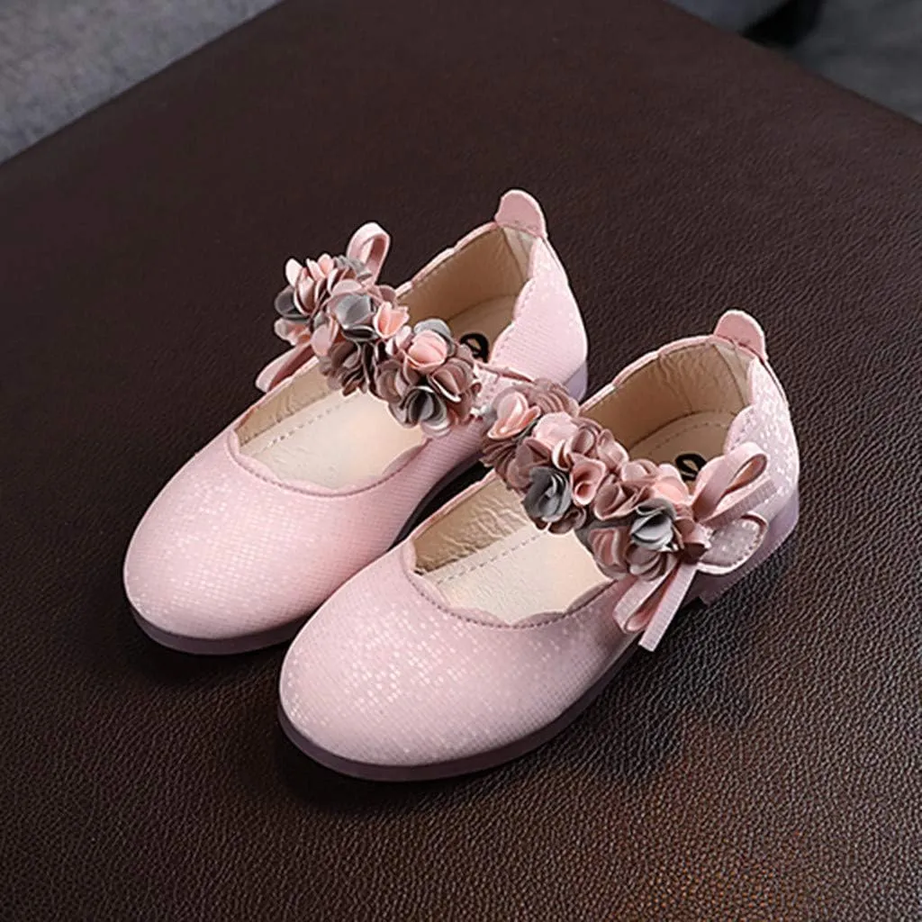 Girls Mary Jane Dress Shoes Flowers Strap Bows Flower Girl Wedding Low Heels Little Girls Pump Girl Mary Jane Shoes