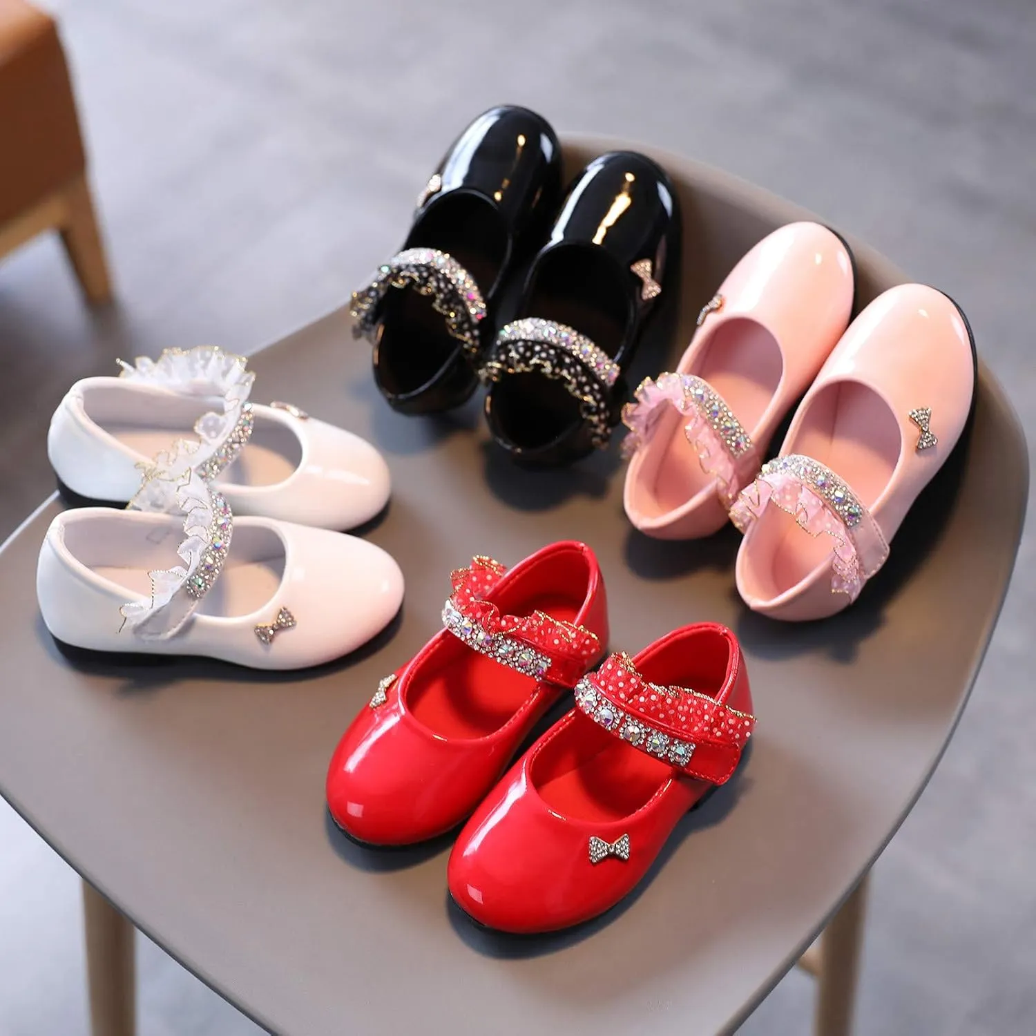 Girls Mary Jane Flats Toddler Girls Glitter Dress Wedding Ballet Shoes Patent Leather Shoes for Kids
