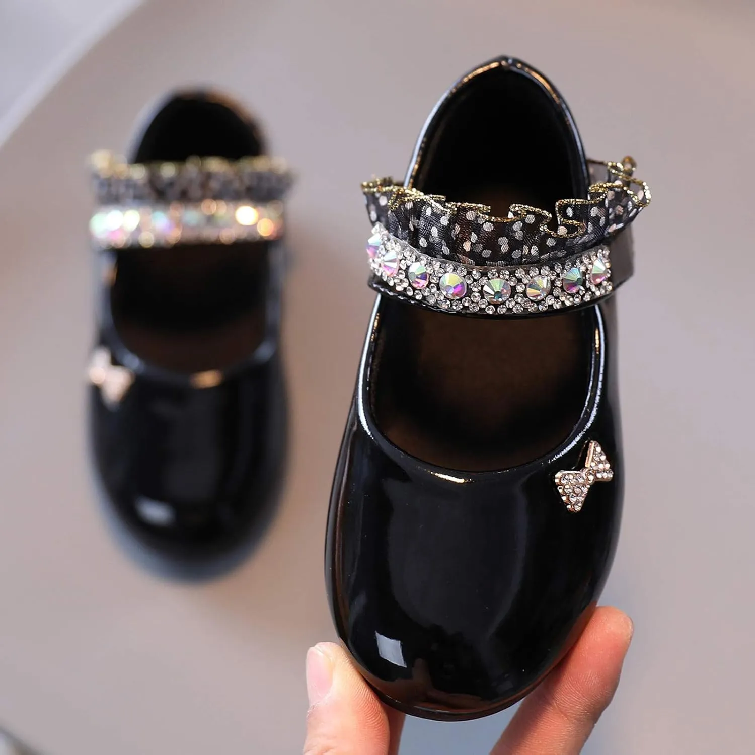 Girls Mary Jane Flats Toddler Girls Glitter Dress Wedding Ballet Shoes Patent Leather Shoes for Kids