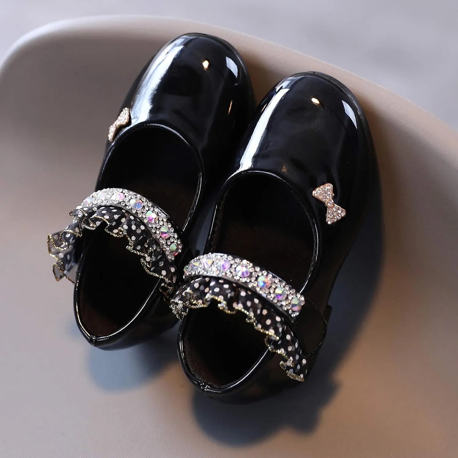 Girls Mary Jane Flats Toddler Girls Glitter Dress Wedding Ballet Shoes Patent Leather Shoes for Kids