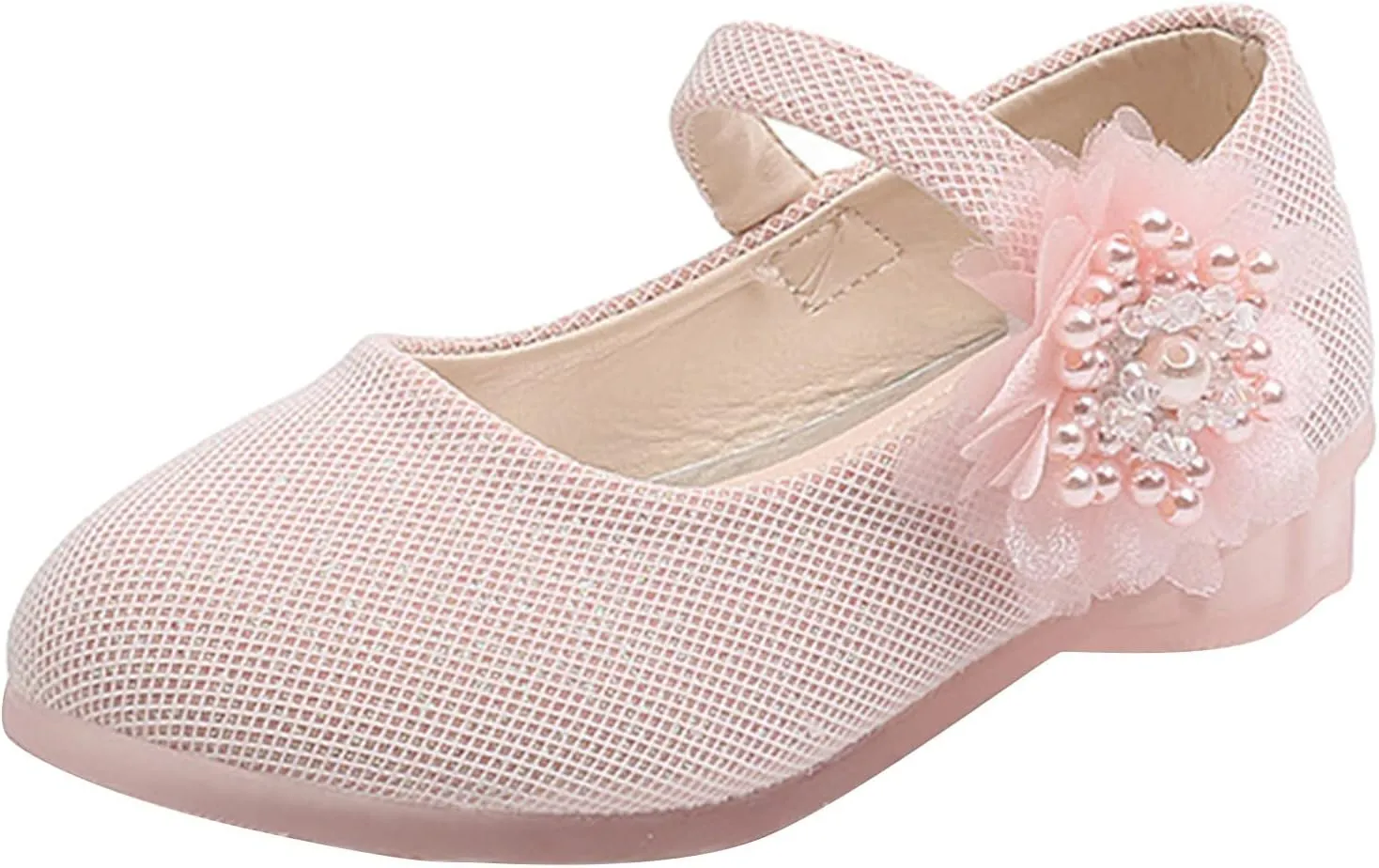 Girls Mary Jane Flats with Flower Low Heels Pump Flower Girl Dress Shoes Toddler Girls School Party Wedding Shoes