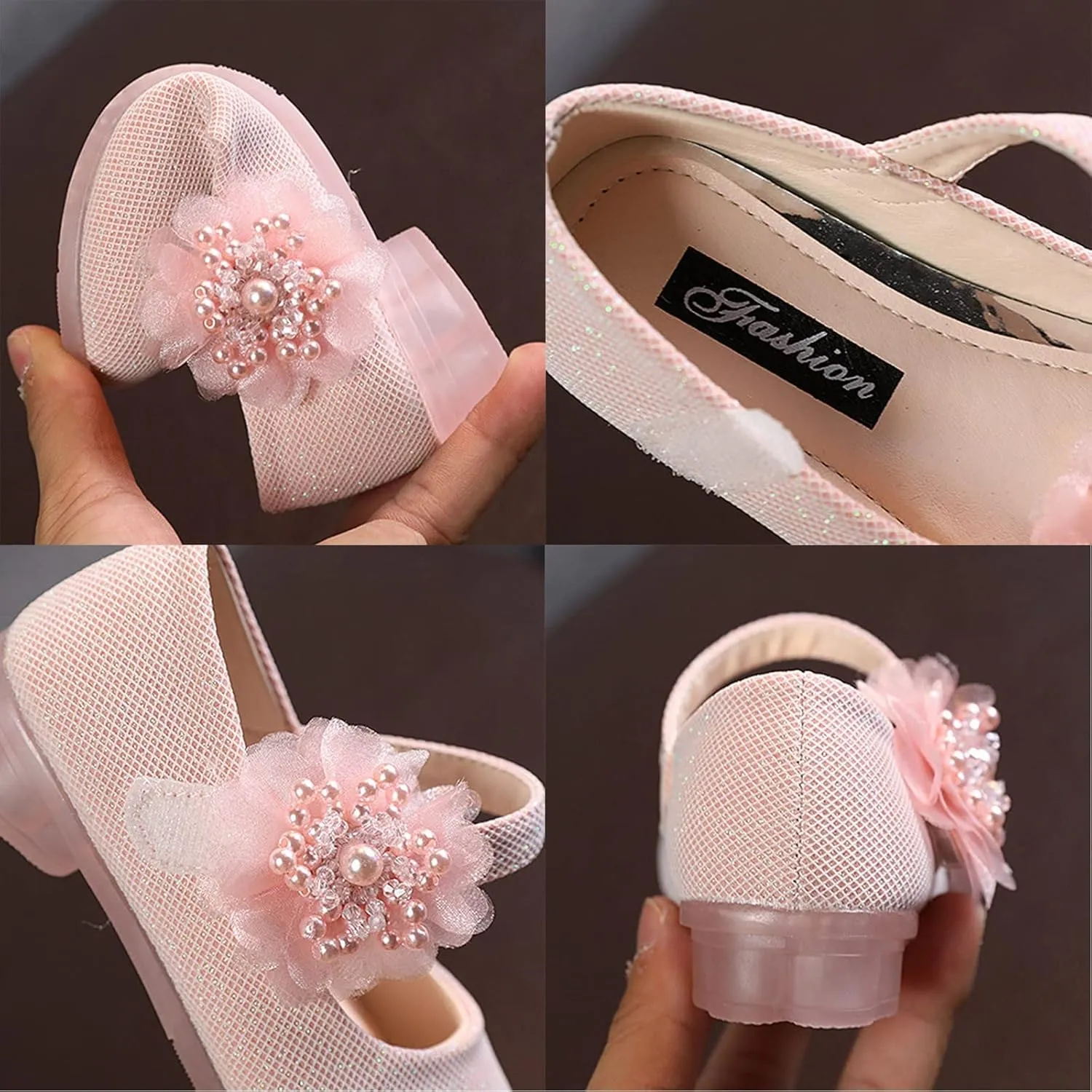 Girls Mary Jane Flats with Flower Low Heels Pump Flower Girl Dress Shoes Toddler Girls School Party Wedding Shoes