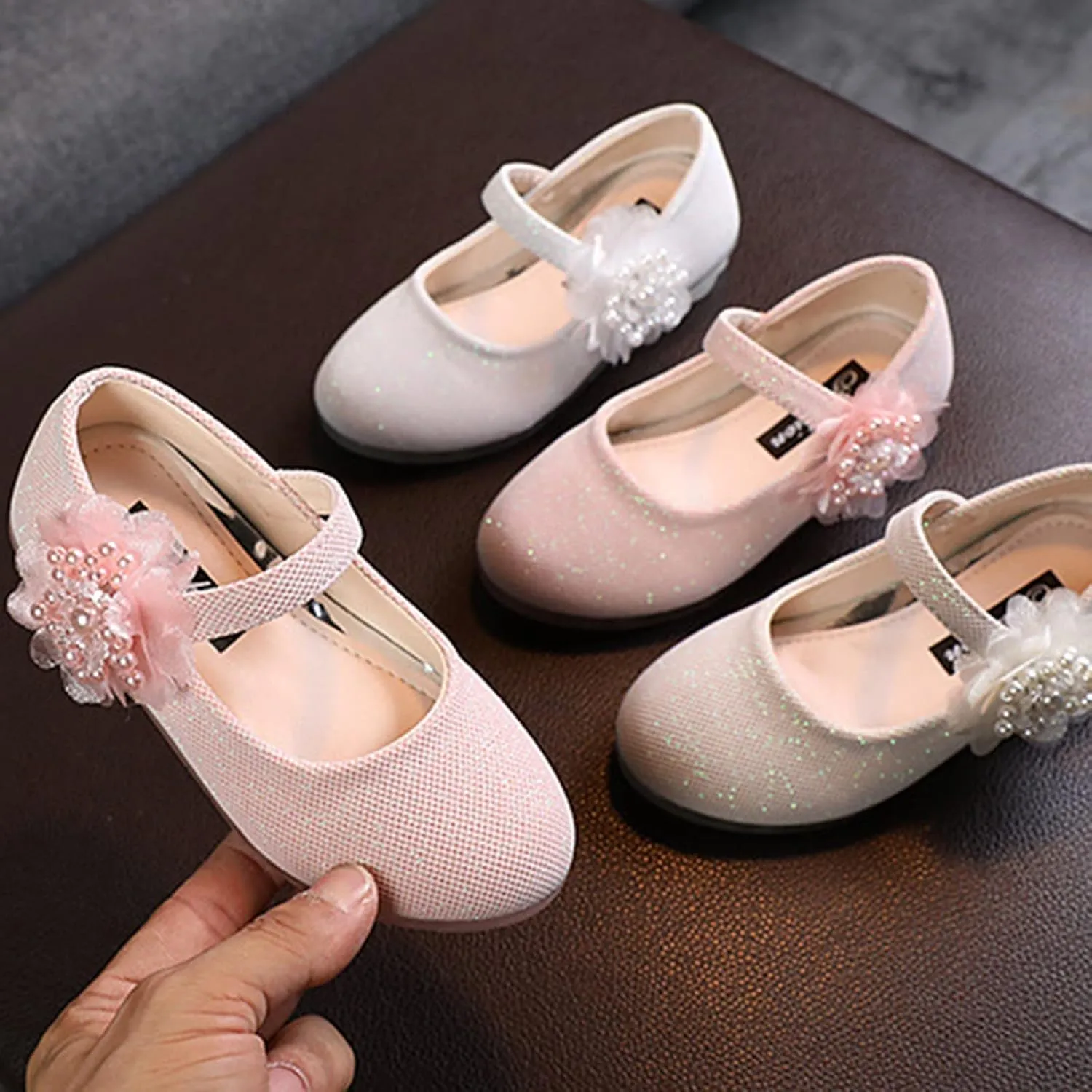 Girls Mary Jane Flats with Flower Low Heels Pump Flower Girl Dress Shoes Toddler Girls School Party Wedding Shoes