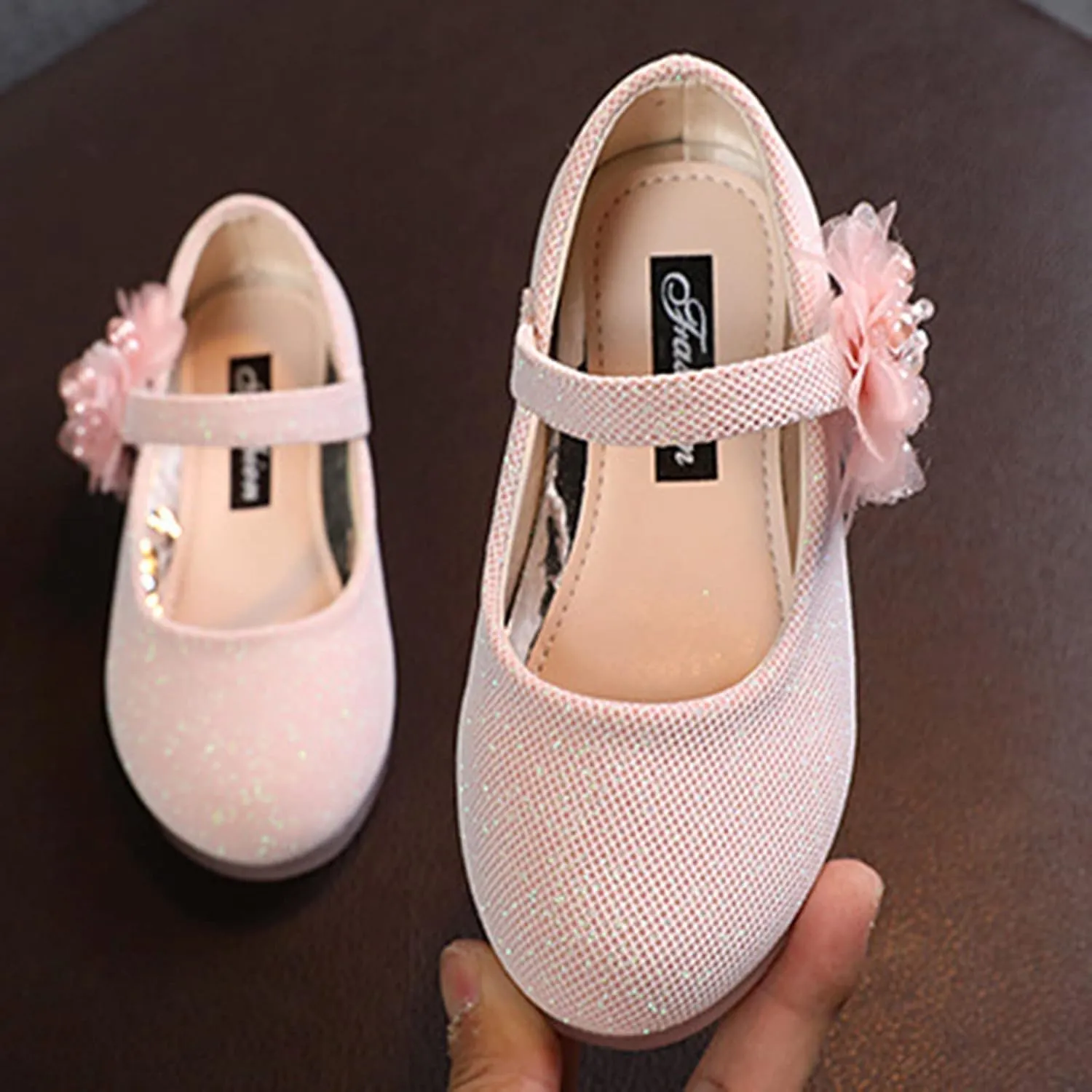 Girls Mary Jane Flats with Flower Low Heels Pump Flower Girl Dress Shoes Toddler Girls School Party Wedding Shoes
