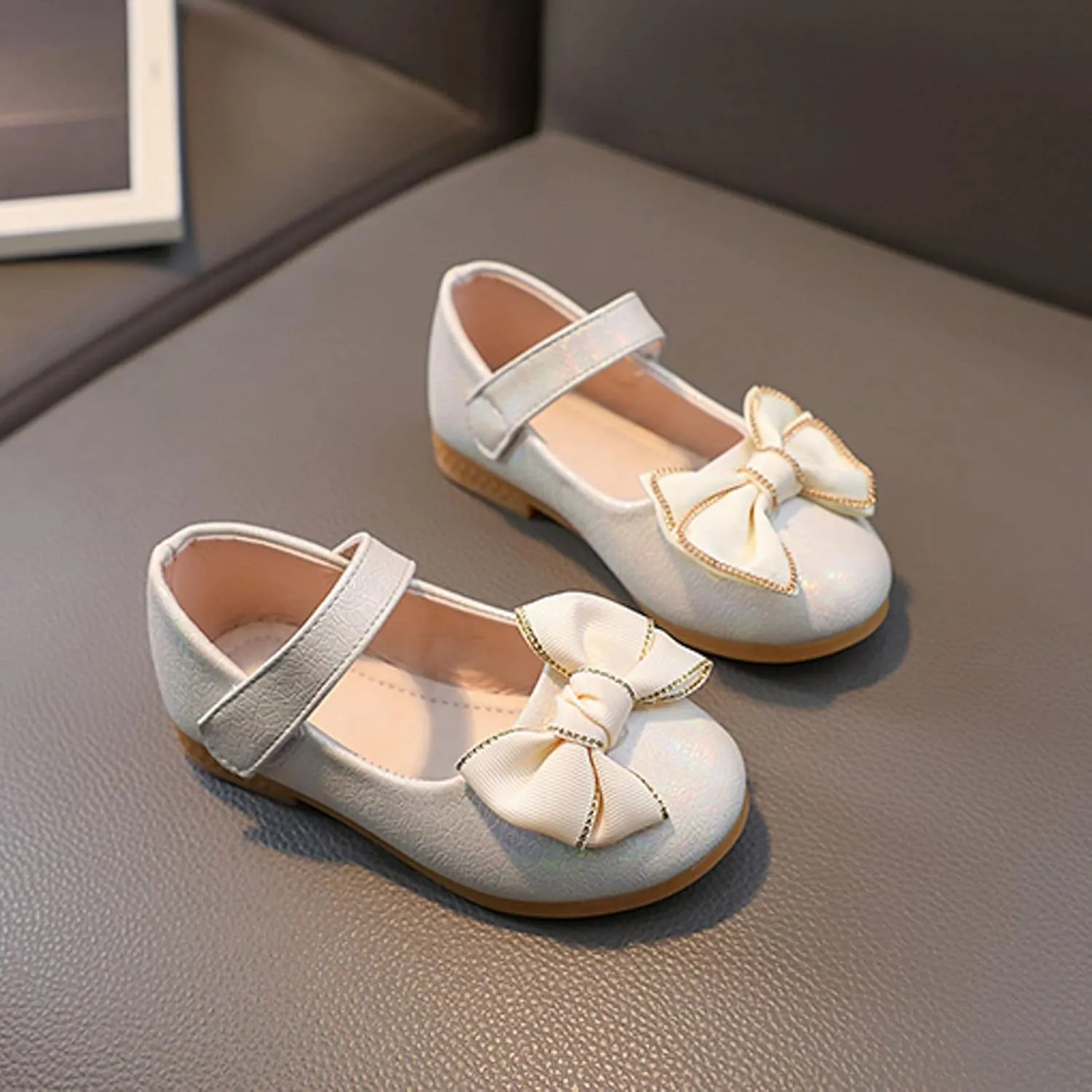 Girls Mary Jane Toddler Flower Girl Dress Shoes Little Girl Ballet Flats Bow Strap for Wedding Party School