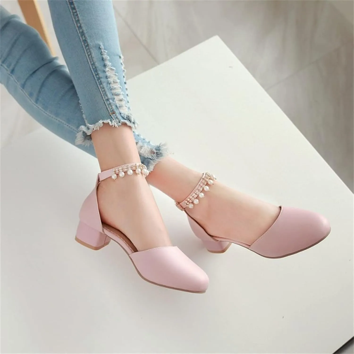 Girl's Pumps Mary Jane Dress Shoes Low Heel Dress Pearls Flower Girl Wedding Party Shoes Toddler Sandals