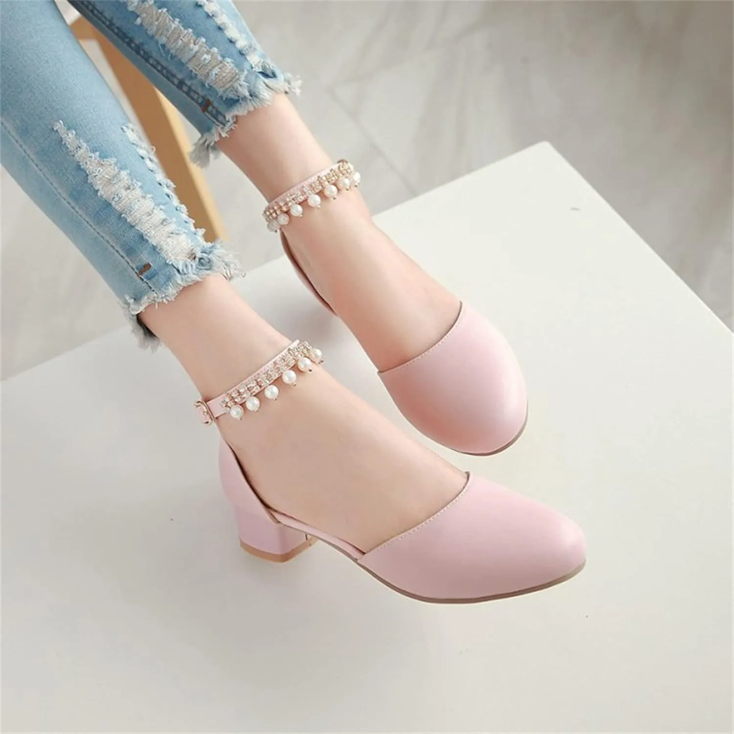 Girl's Pumps Mary Jane Dress Shoes Low Heel Dress Pearls Flower Girl Wedding Party Shoes Toddler Sandals