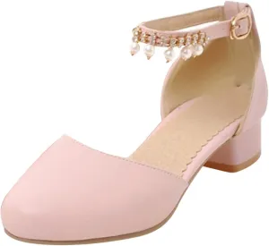 Girl's Pumps Mary Jane Dress Shoes Low Heel Dress Pearls Flower Girl Wedding Party Shoes Toddler Sandals