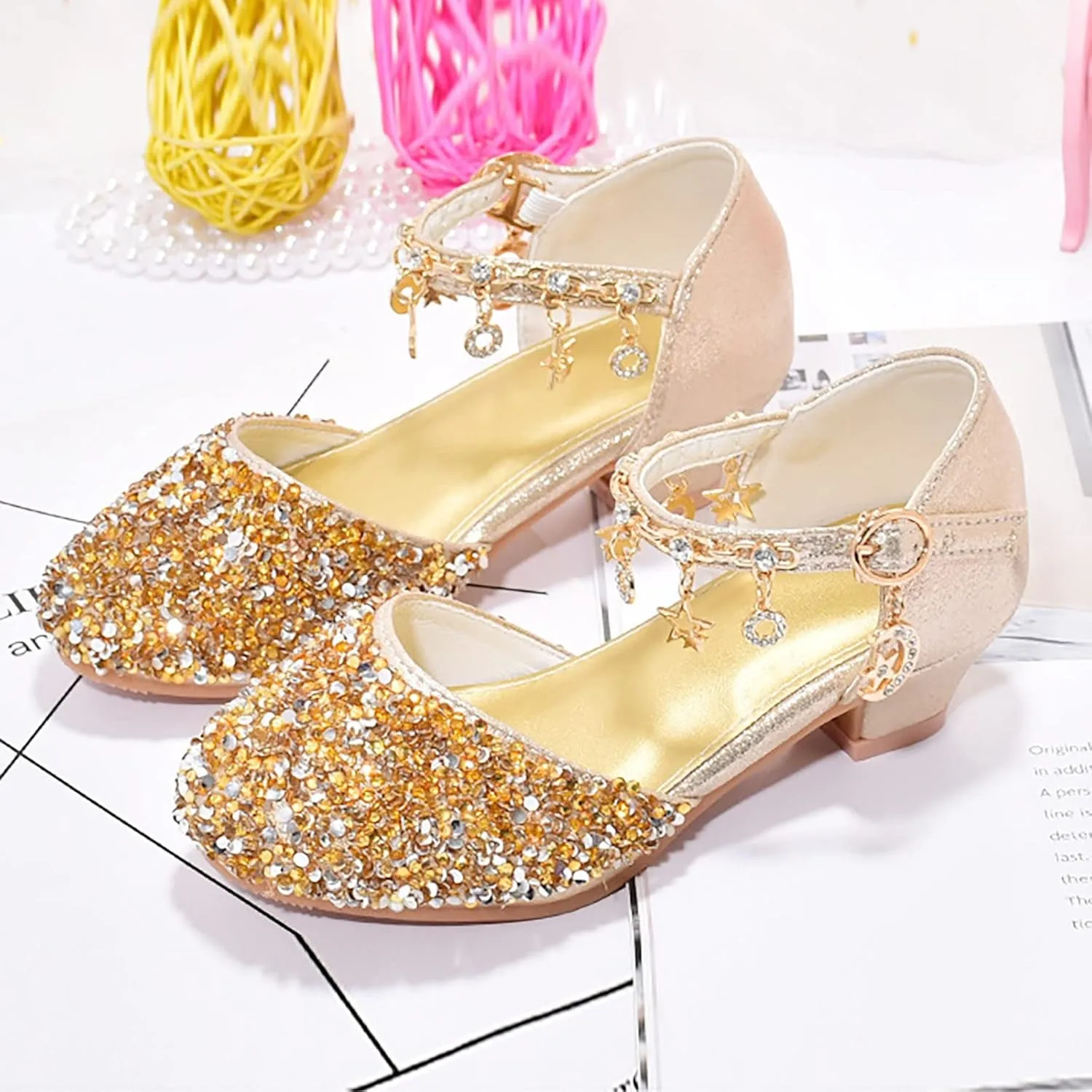 Girls Shoes Low Heel Dress Shoes Sparkle Mary Jane Flower Girls Wedding Birthday Party Prom Sandals Toddler