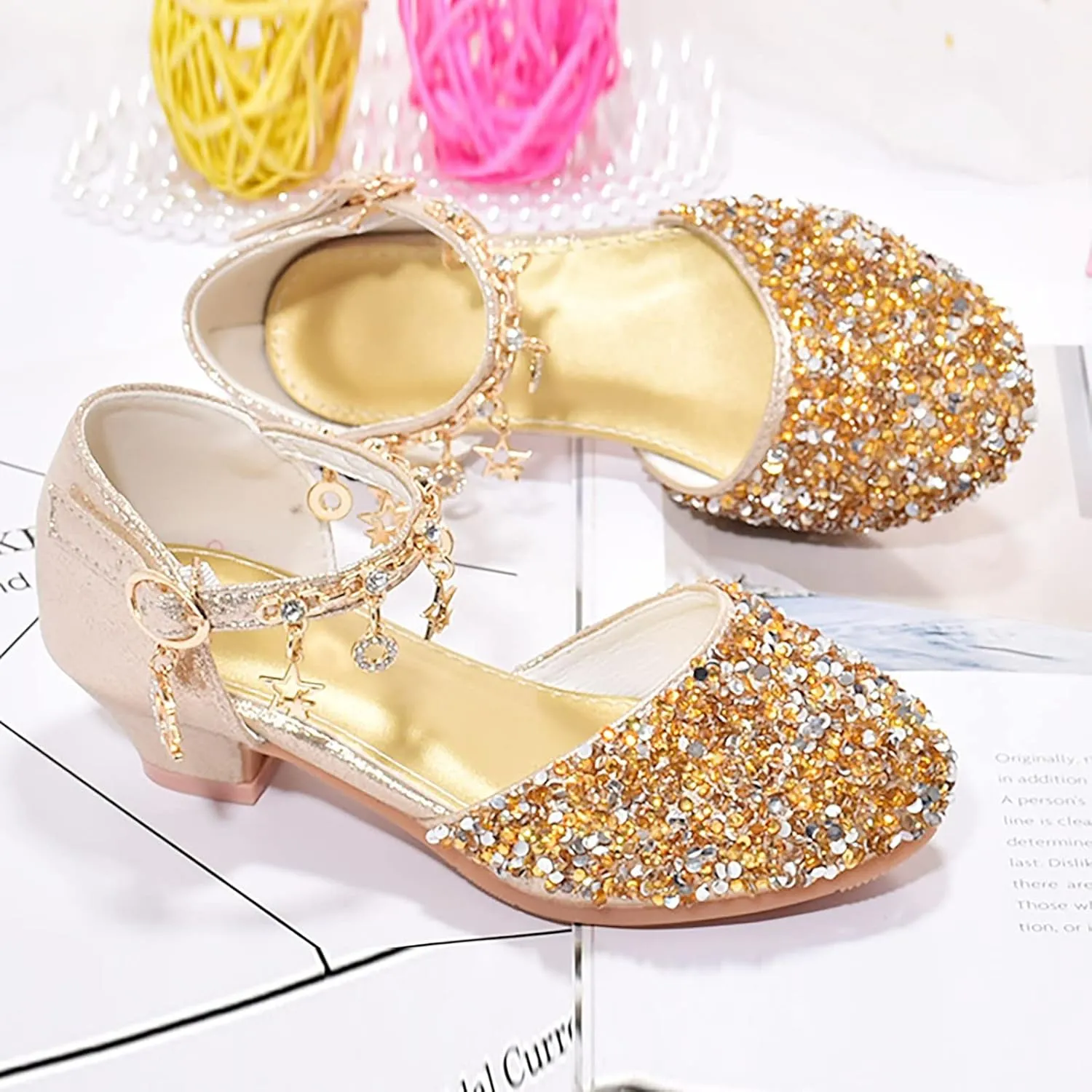 Girls Shoes Low Heel Dress Shoes Sparkle Mary Jane Flower Girls Wedding Birthday Party Prom Sandals Toddler