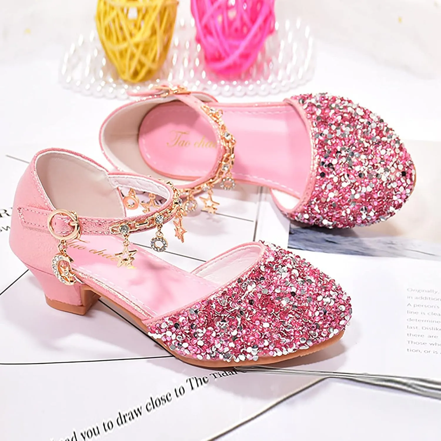 Girls Shoes Low Heel Dress Shoes Sparkle Mary Jane Flower Girls Wedding Birthday Party Prom Sandals Toddler