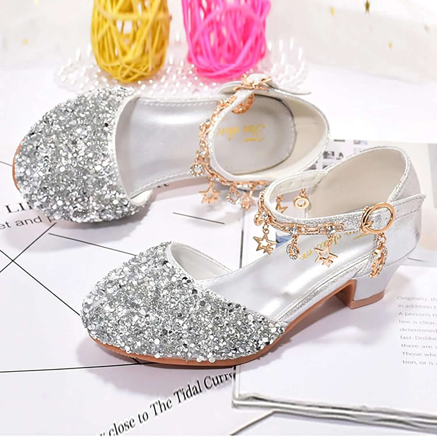 Girls Shoes Low Heel Dress Shoes Sparkle Mary Jane Flower Girls Wedding Birthday Party Prom Sandals Toddler