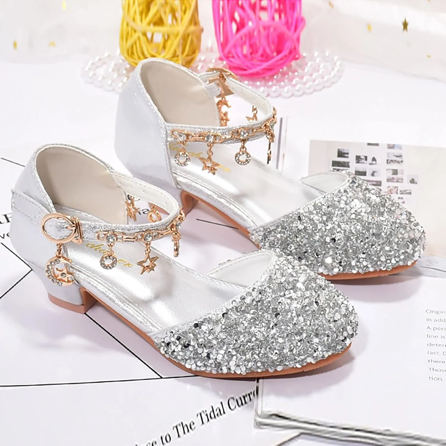 Girls Shoes Low Heel Dress Shoes Sparkle Mary Jane Flower Girls Wedding Birthday Party Prom Sandals Toddler