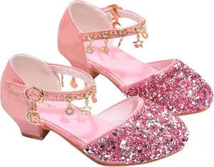 Girls Shoes Low Heel Dress Shoes Sparkle Mary Jane Flower Girls Wedding Birthday Party Prom Sandals Toddler