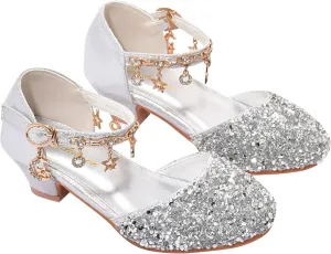 Girls Shoes Low Heel Dress Shoes Sparkle Mary Jane Flower Girls Wedding Birthday Party Prom Sandals Toddler