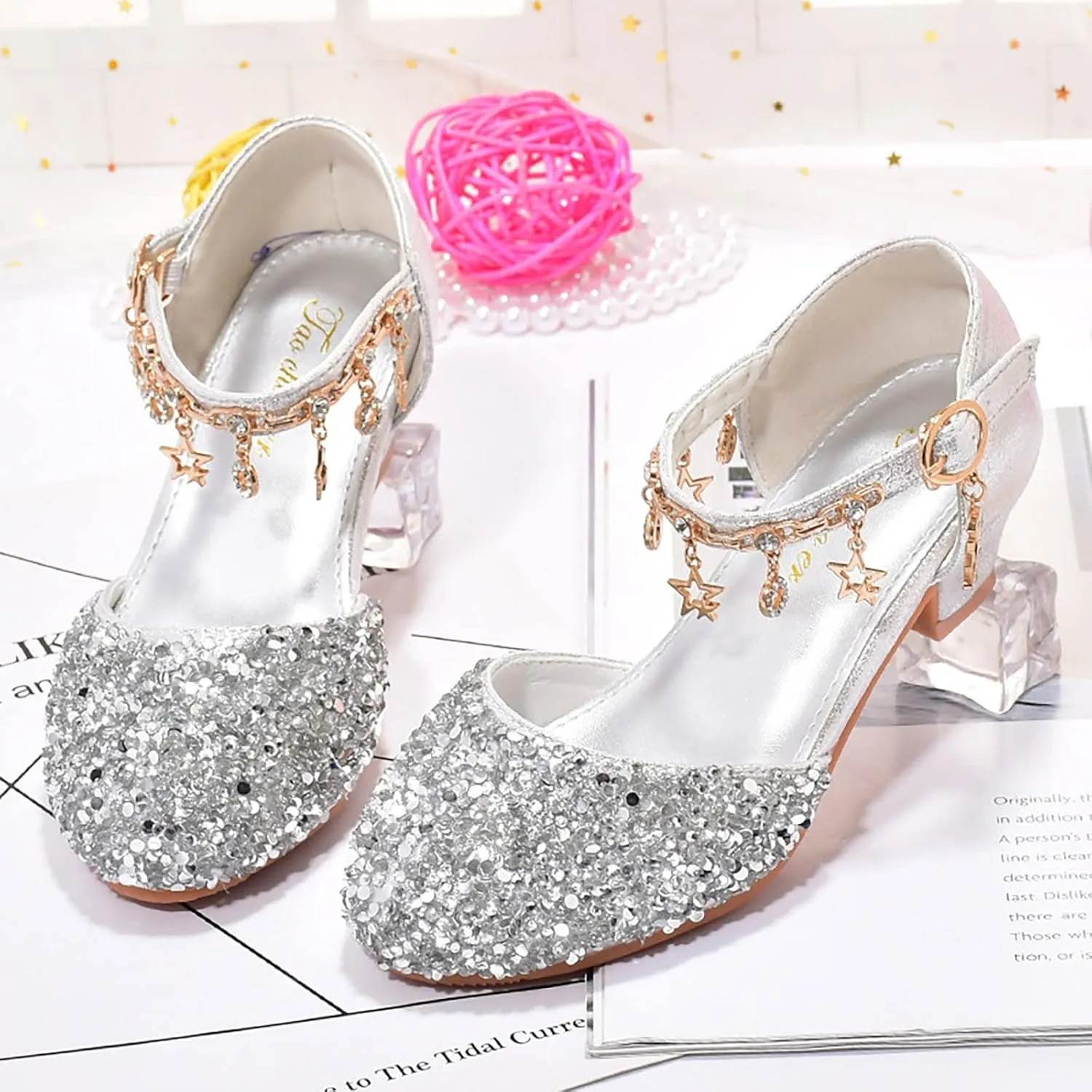 Girls Shoes Low Heel Dress Shoes Sparkle Mary Jane Flower Girls Wedding Birthday Party Prom Sandals Toddler